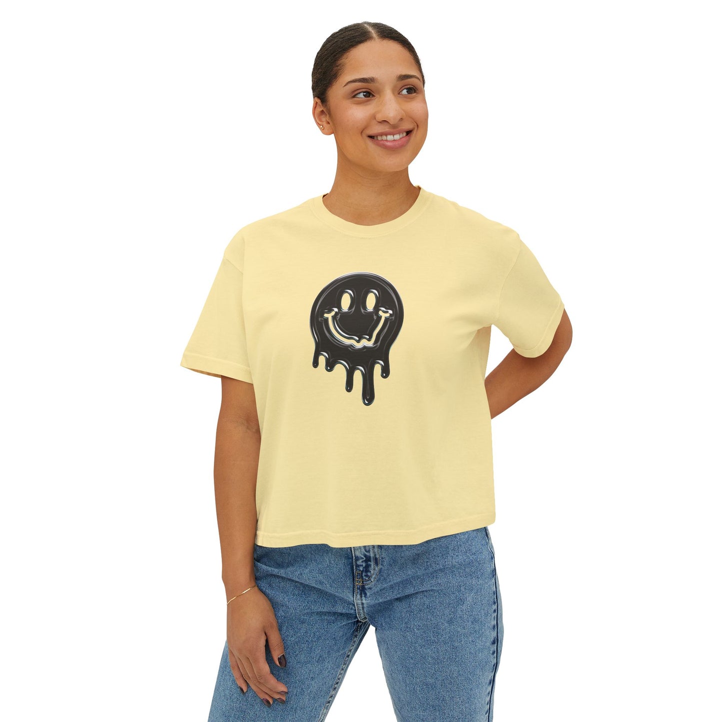 Women's Boxy Tee — Dripping Smiley Graphic Tee