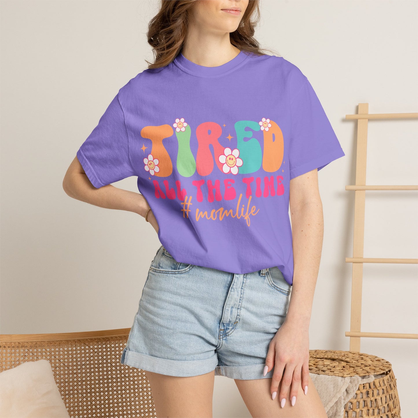 Tired All The Time Momlife T-Shirt — Retro Floral Graphic Tee