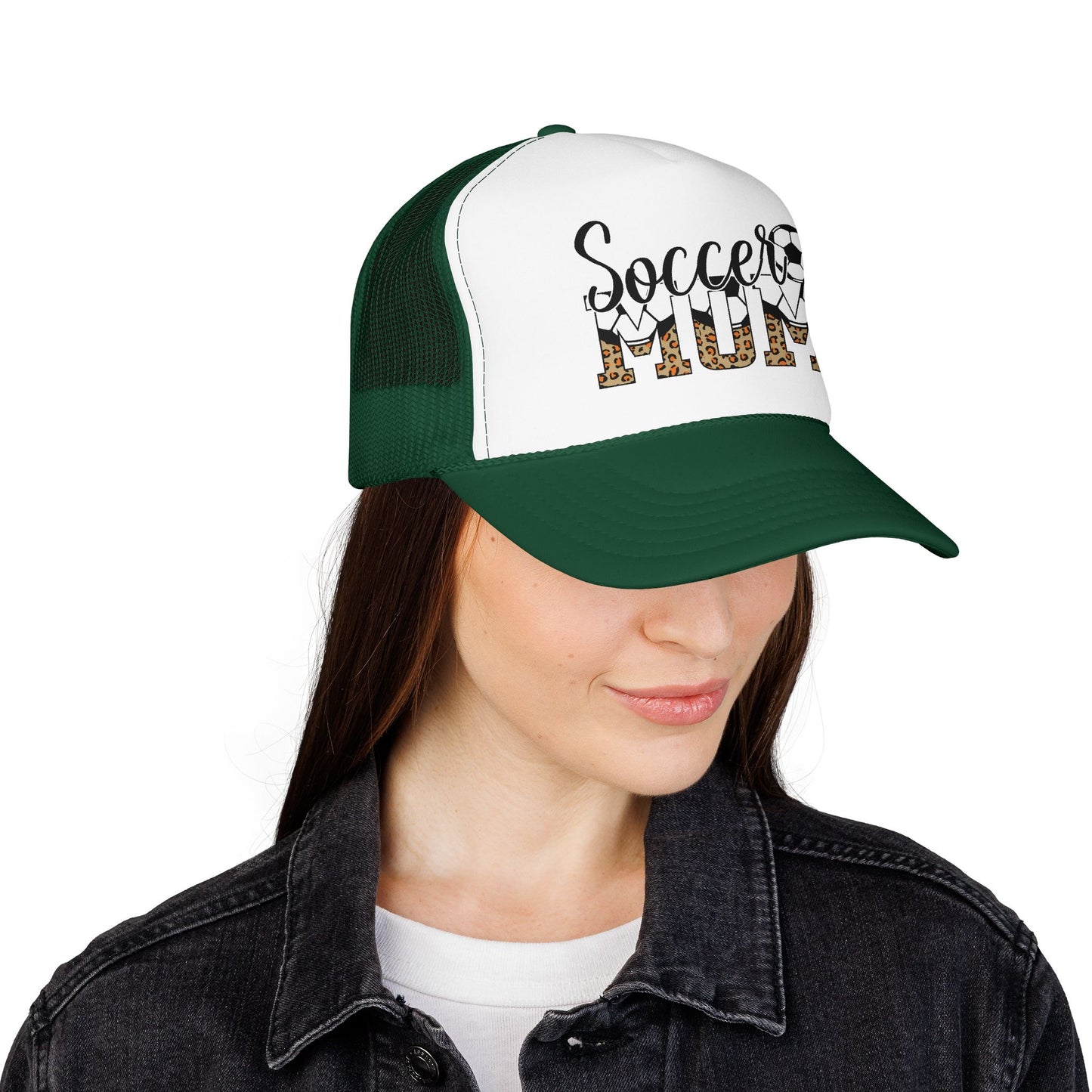Soccer Mom Trucker Hat — Leopard Print Soccer Ball Foam Cap