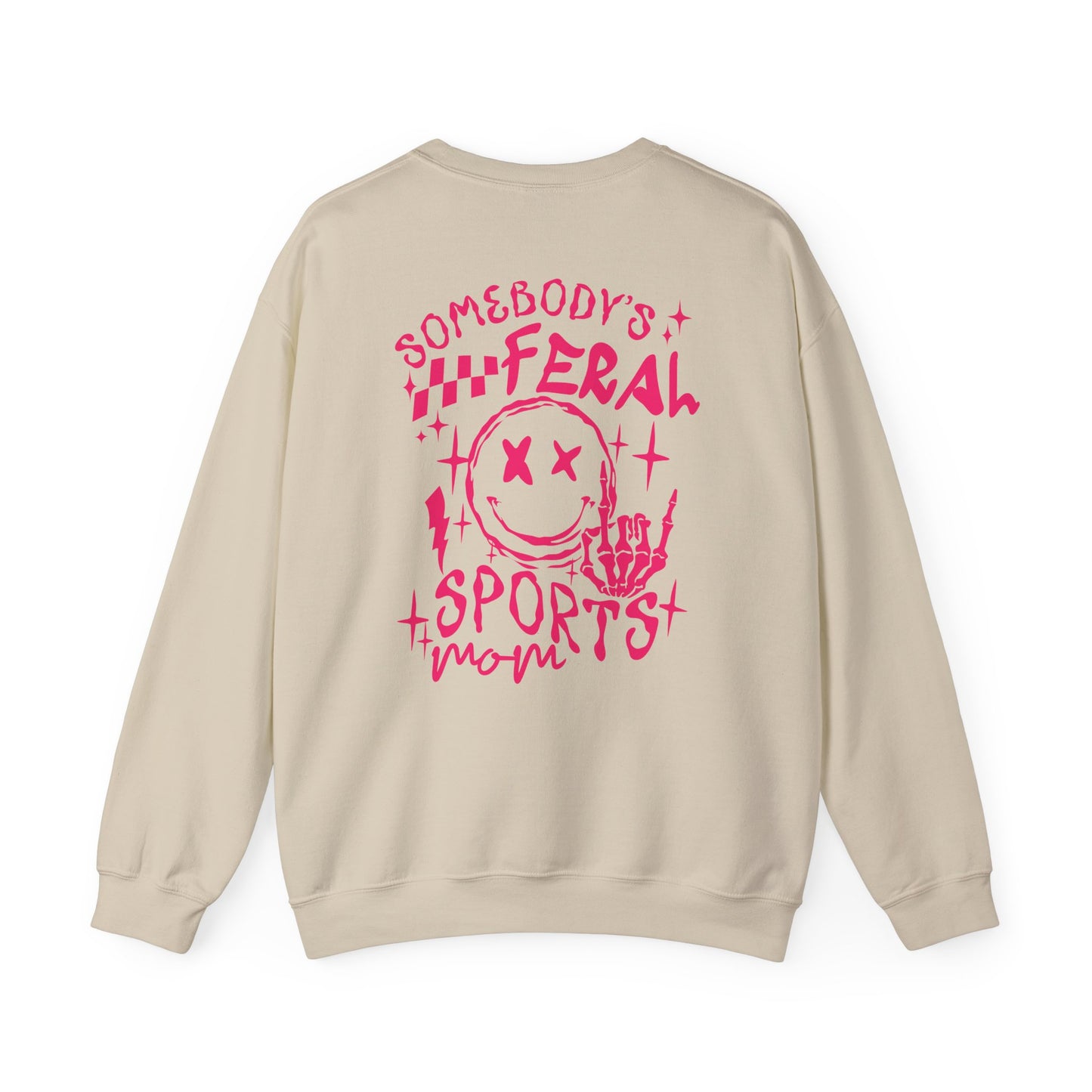 Feral Sports Mom Crewneck Sweatshirt — Edgy Pink Graphic Mom Sweater