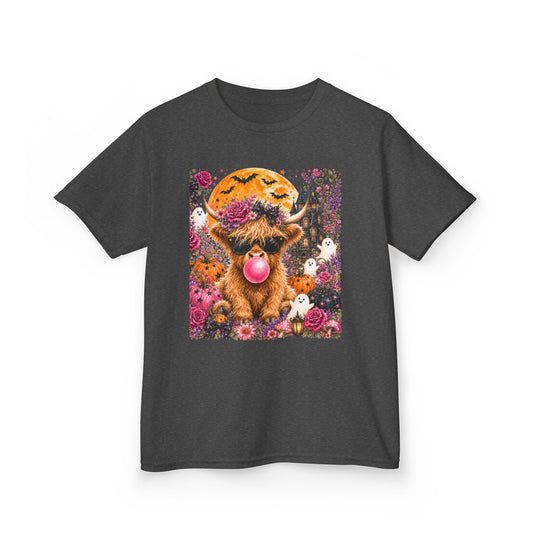 Kids Highland Cow Bubblegum Tee — Cute Scottish Calf Graphic Shirt for Toddlers