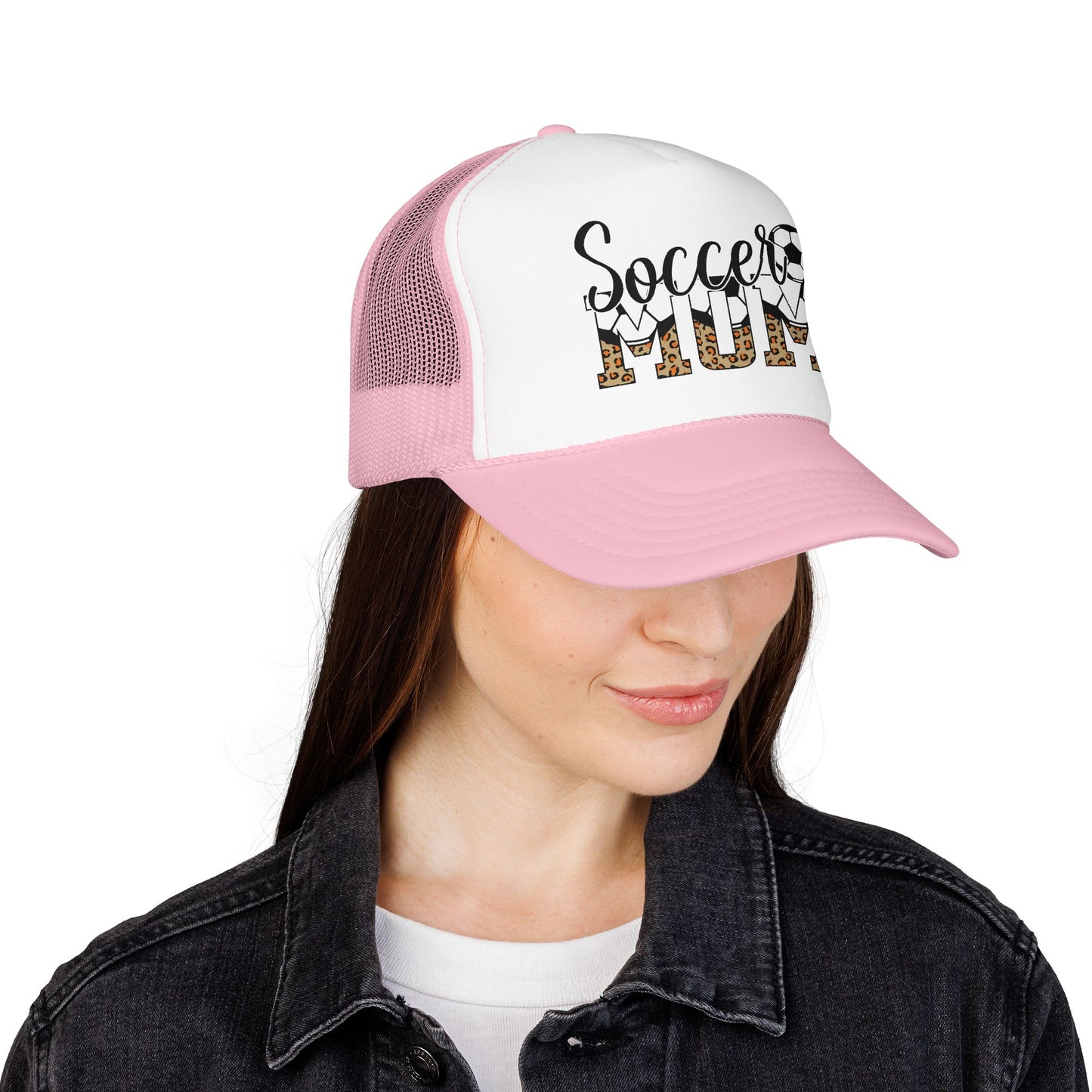 Soccer Mom Trucker Hat — Leopard Print Soccer Ball Foam Cap