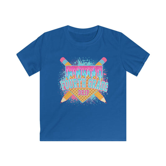 Fourth Grade Drip Kids T-Shirt — Colorful Pencil Back-to-School Tee