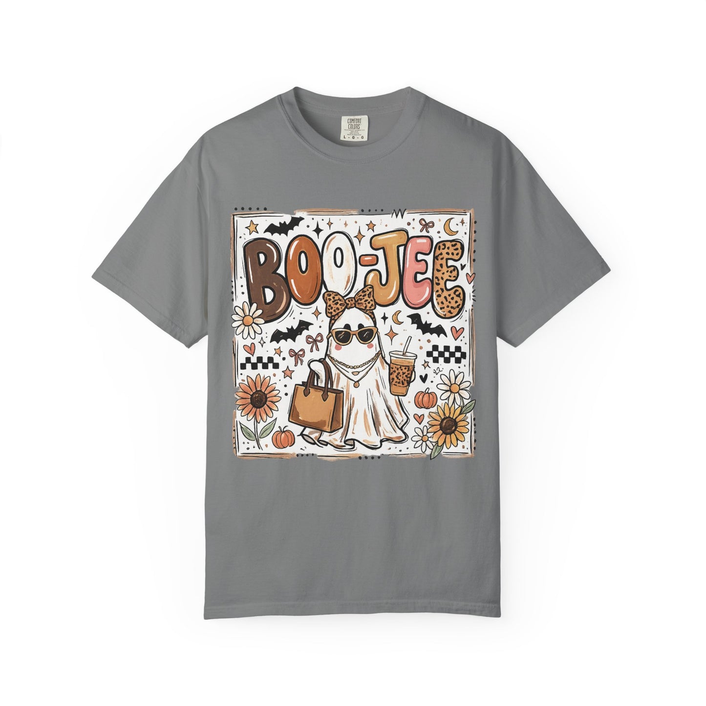 Halloween Boo-je T-Shirt — Cute Ghost with Pumpkin, Sunflower & Candy Trick-or-Treat Tee