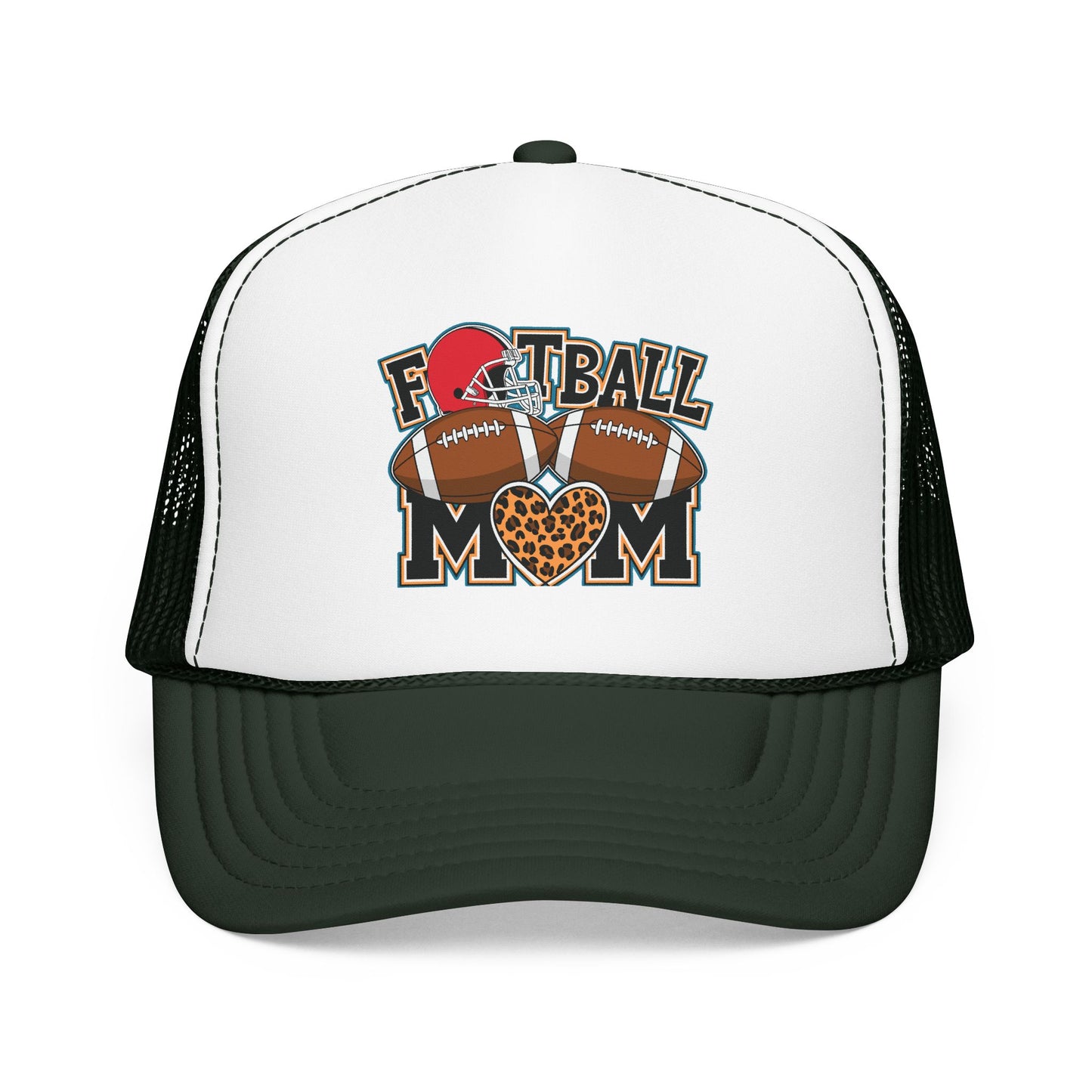 Football Mom Trucker Hat – Leopard Heart Game Day Foam Cap