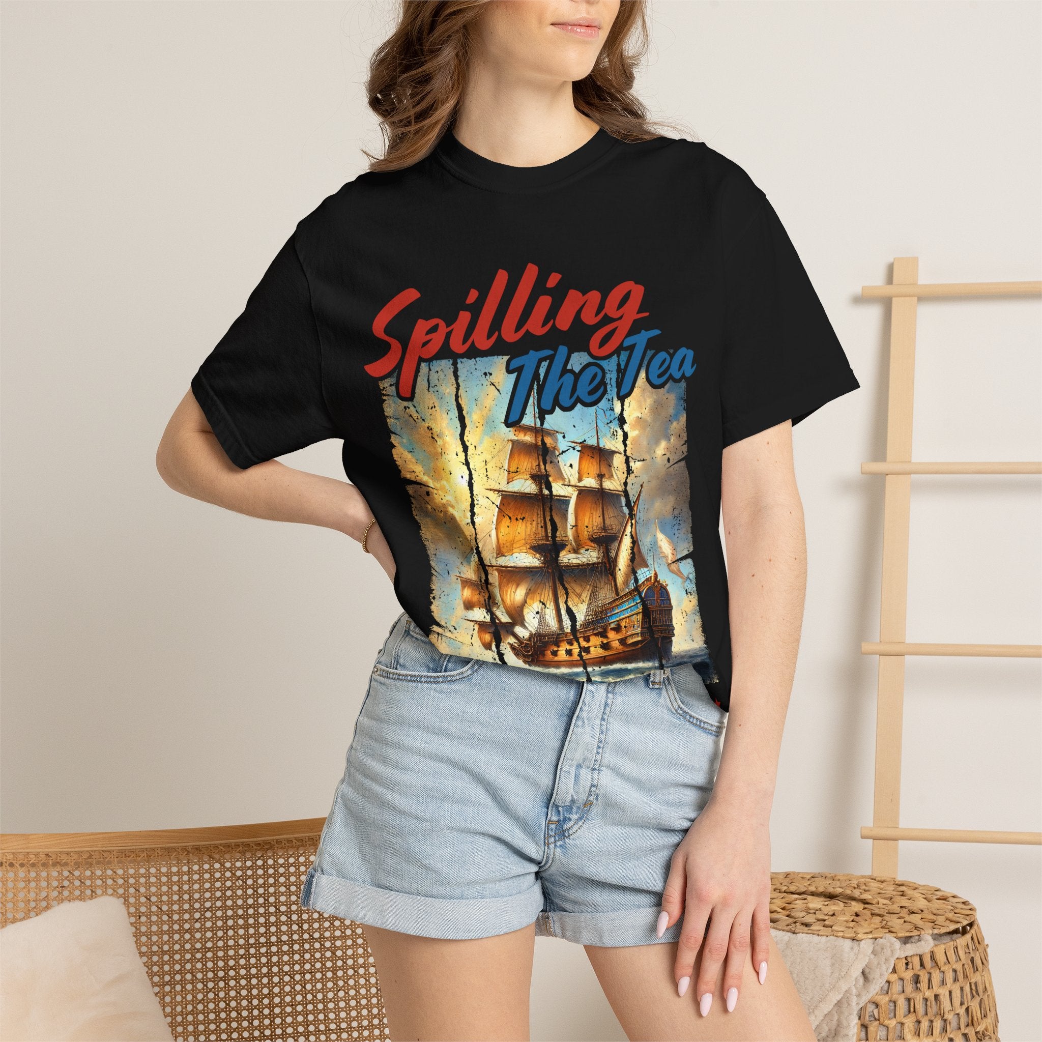 T-Shirt — "Spilling The Tea" Boston Tea Party Ship Vintage Graphic