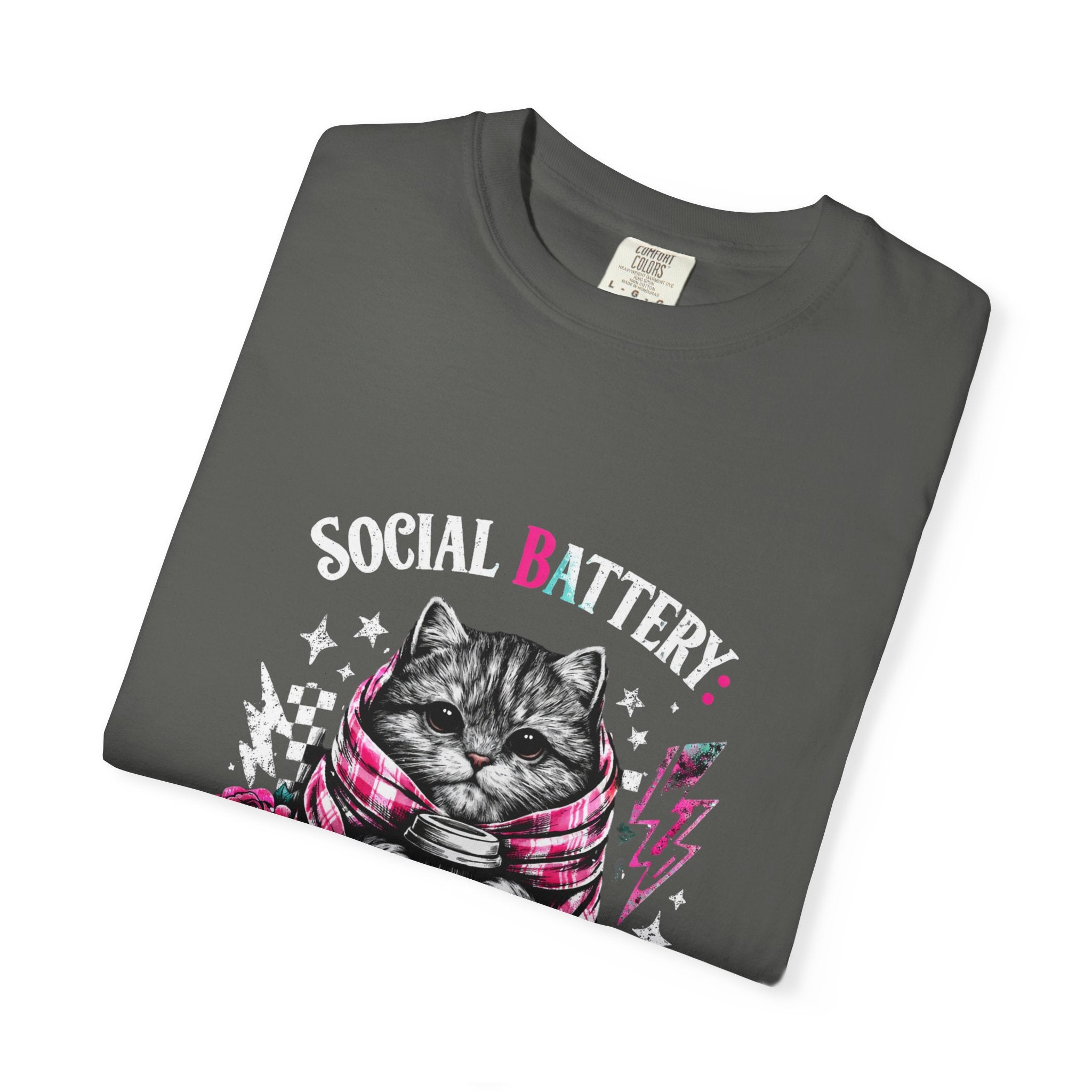 Social Battery Critically Low T-Shirt — Introvert Cat Graphic Tee