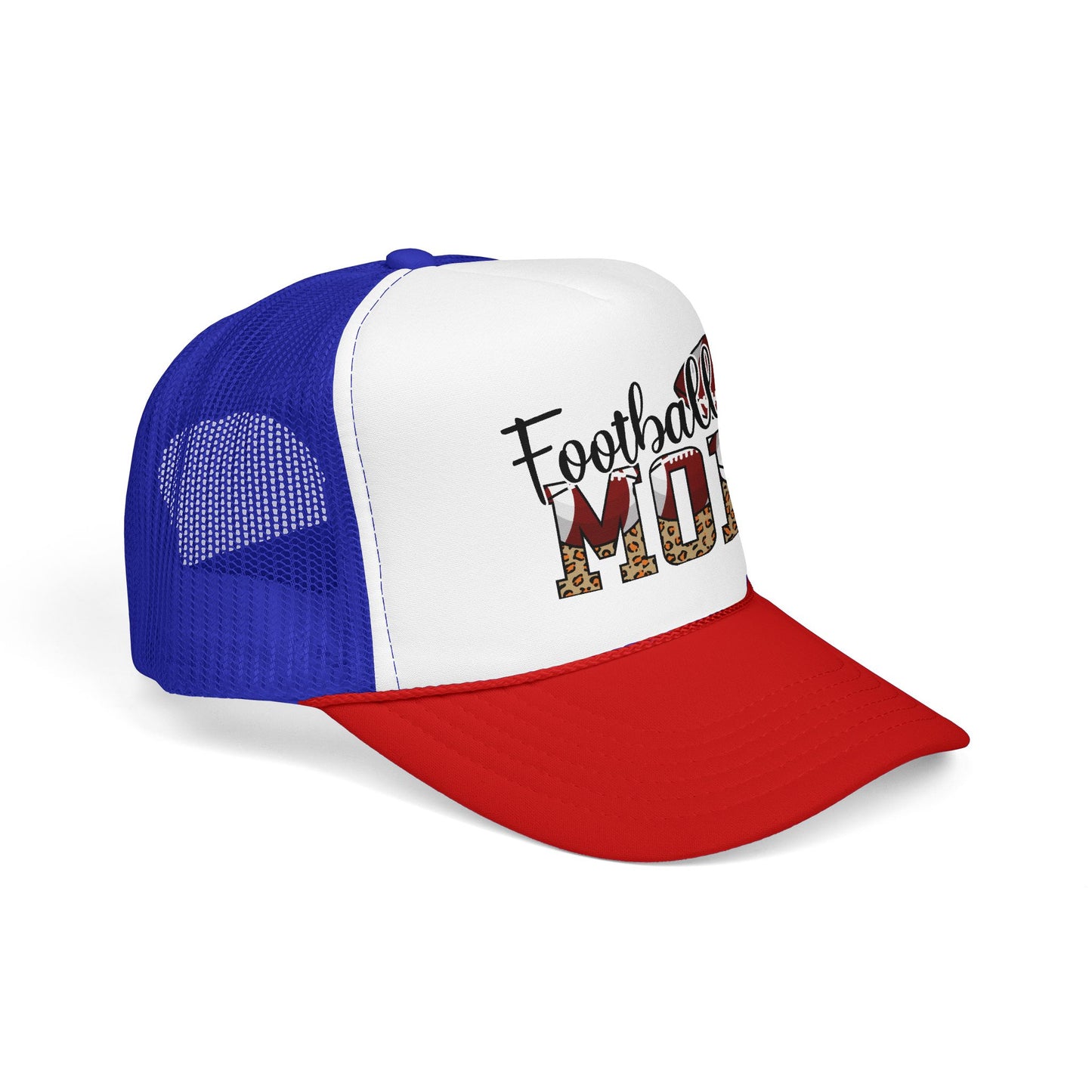 Football Mom Trucker Hat — Leopard Print Graphic Foam Cap for Game Day