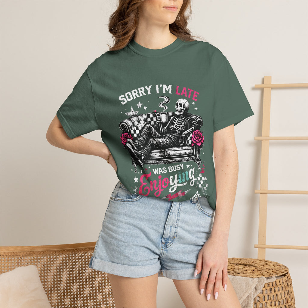 Skull & Roses 'Sorry I'm Late' T-Shirt
