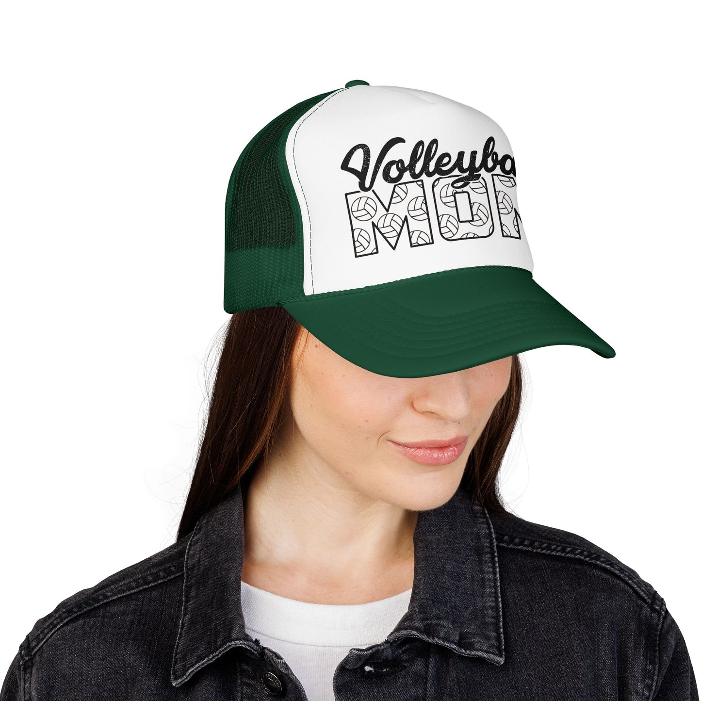 Volleyball Mom Trucker Hat – Foam Mesh Cap with Volleyball Pattern