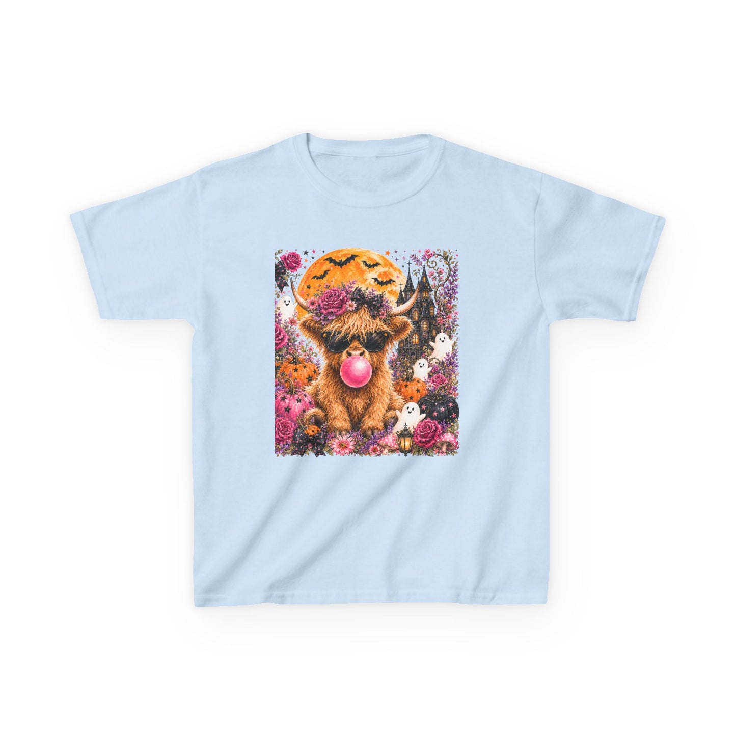 Kids Highland Cow Bubblegum Tee — Cute Scottish Calf Graphic Shirt for Toddlers