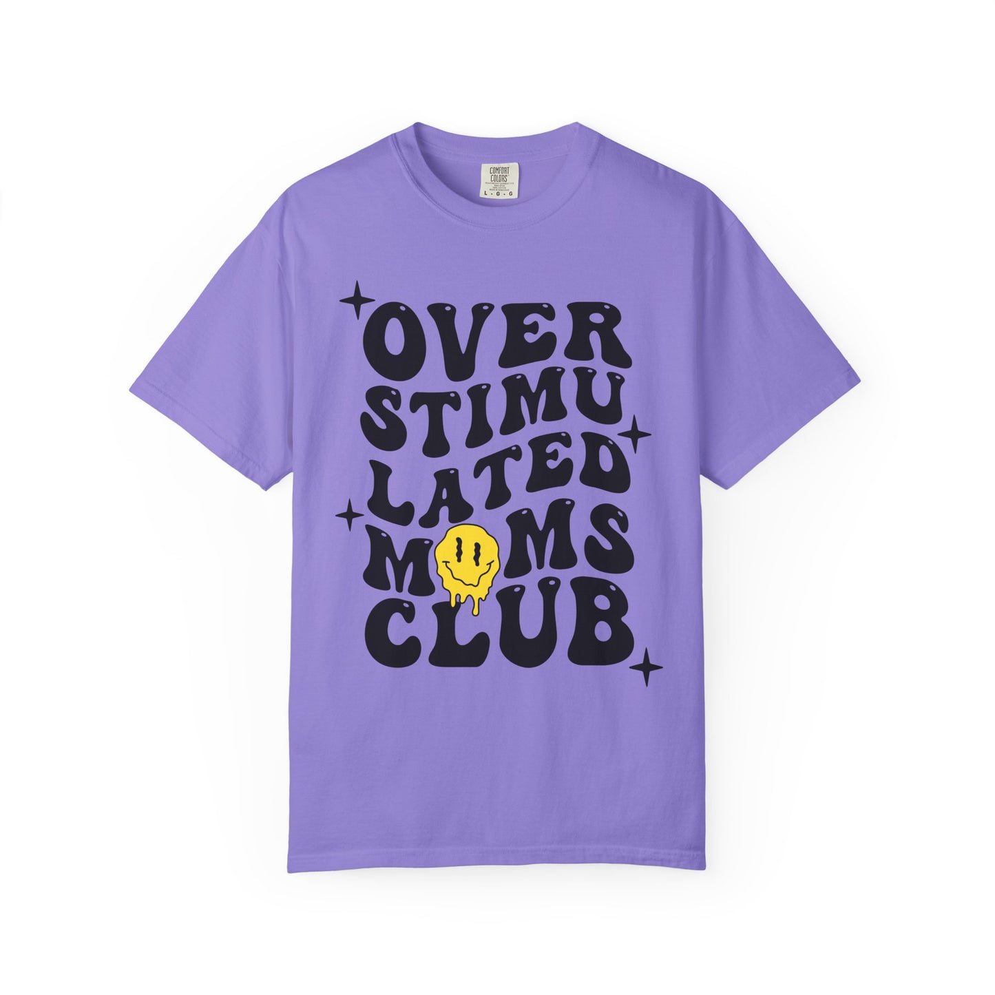 Overstimulated Moms Club T-Shirt — Retro Smile Graphic Tee for Busy Moms