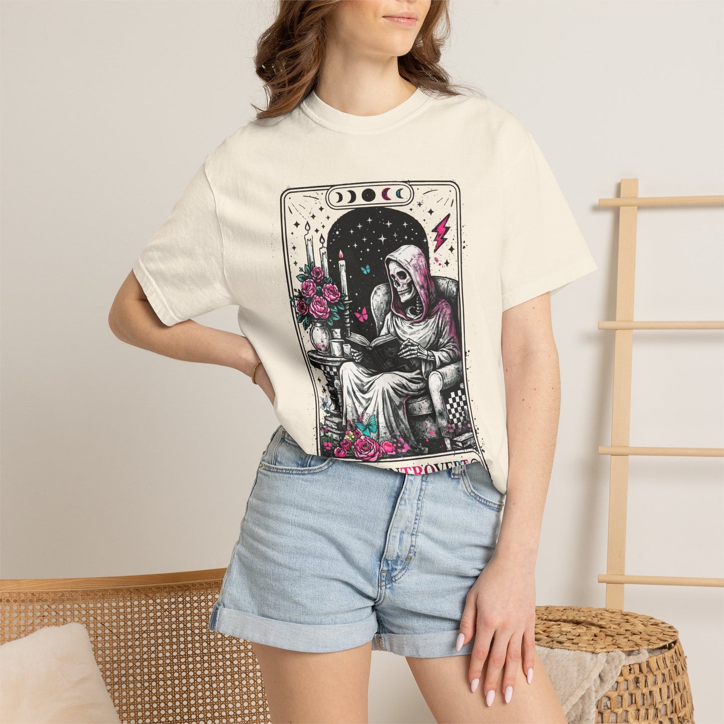 Introvert Tarot T-Shirt — Gothic Skeleton Card Graphic Tee