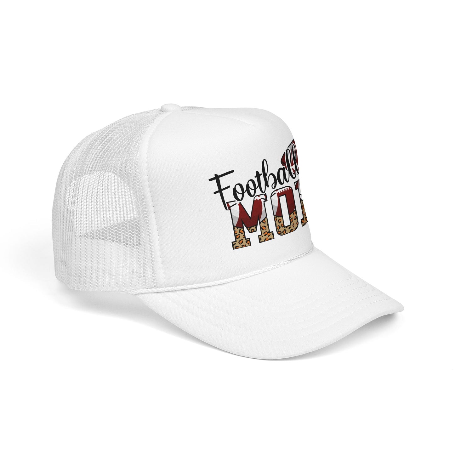 Football Mom Trucker Hat — Leopard Print Graphic Foam Cap for Game Day