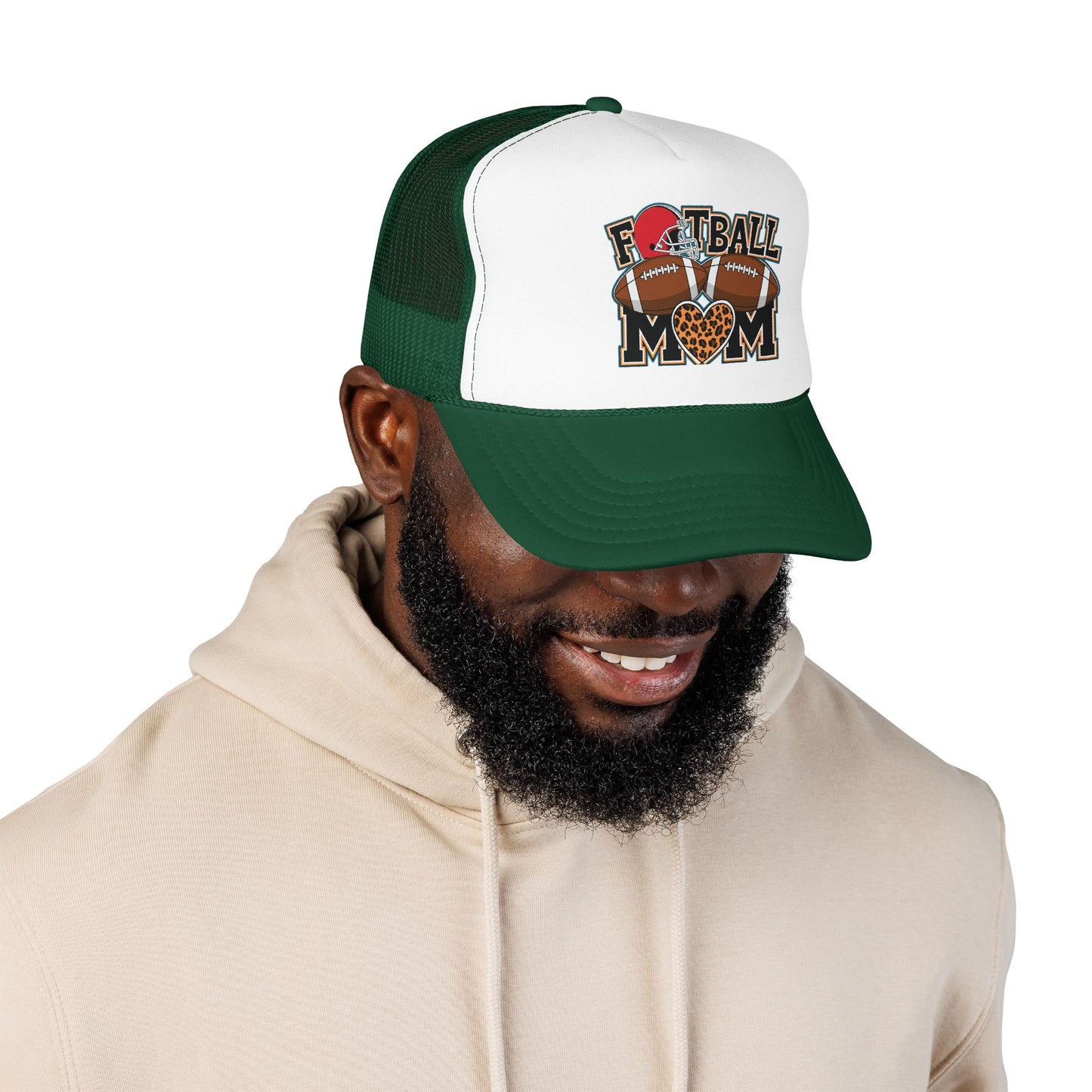 Football Mom Trucker Hat – Leopard Heart Game Day Foam Cap