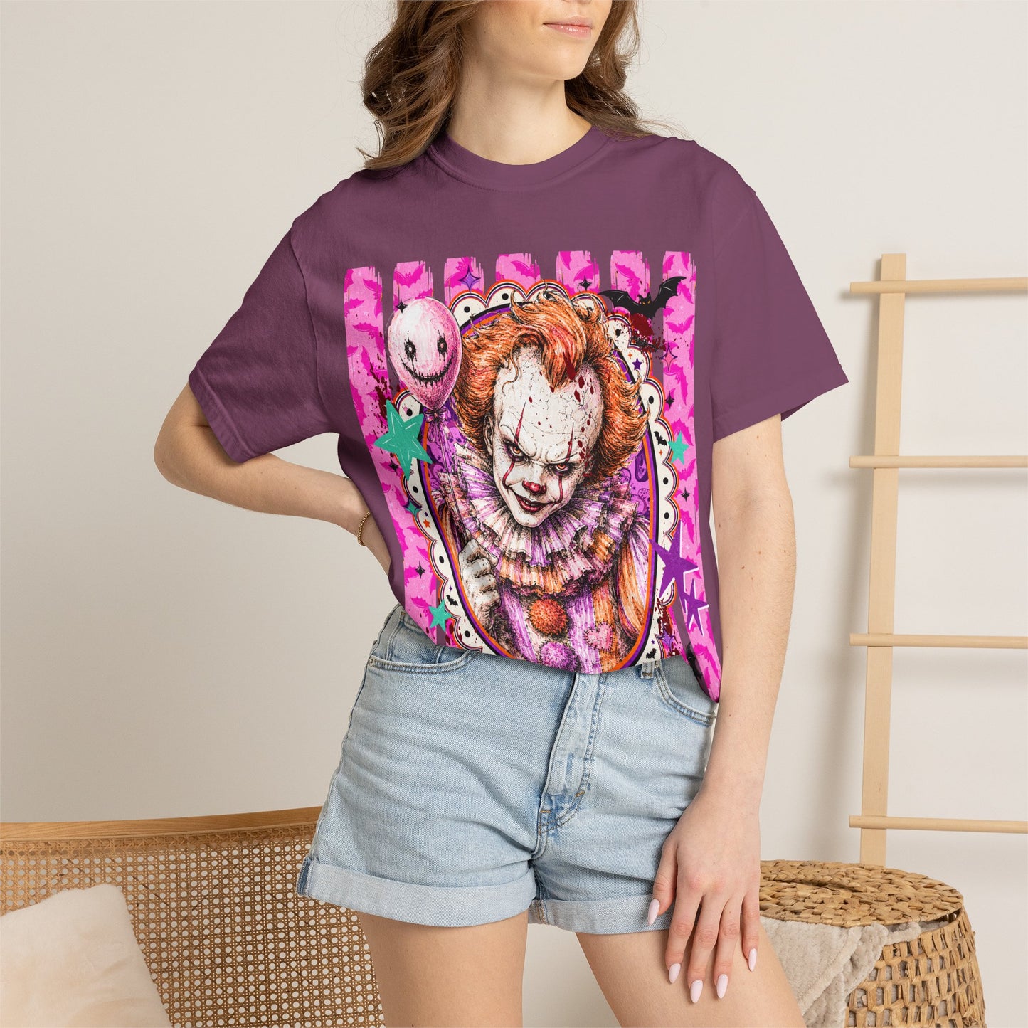 Creepy Clown Portrait T-Shirt — Pink Horror Graphic Tee