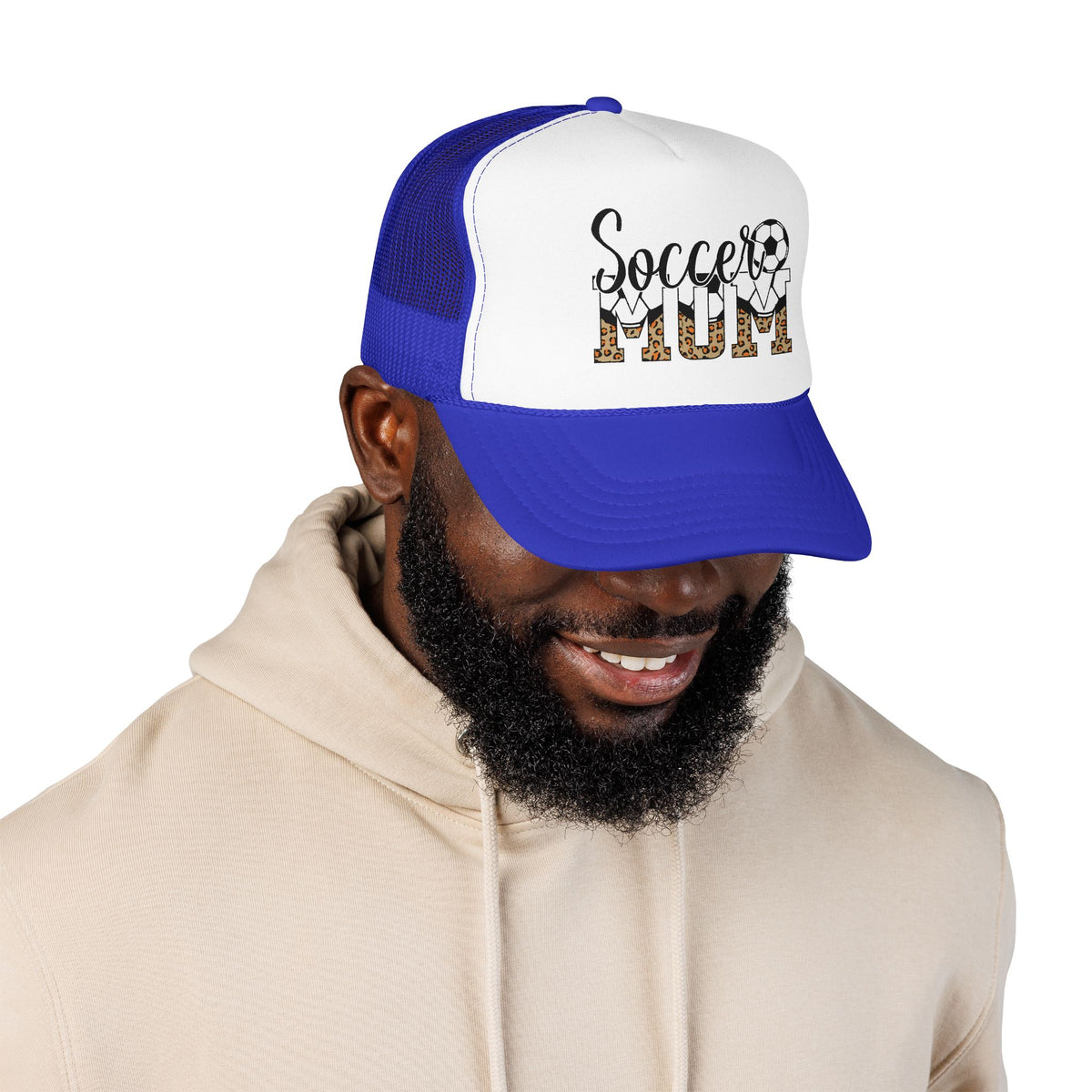 Soccer Mom Trucker Hat — Leopard Print Soccer Ball Foam Cap