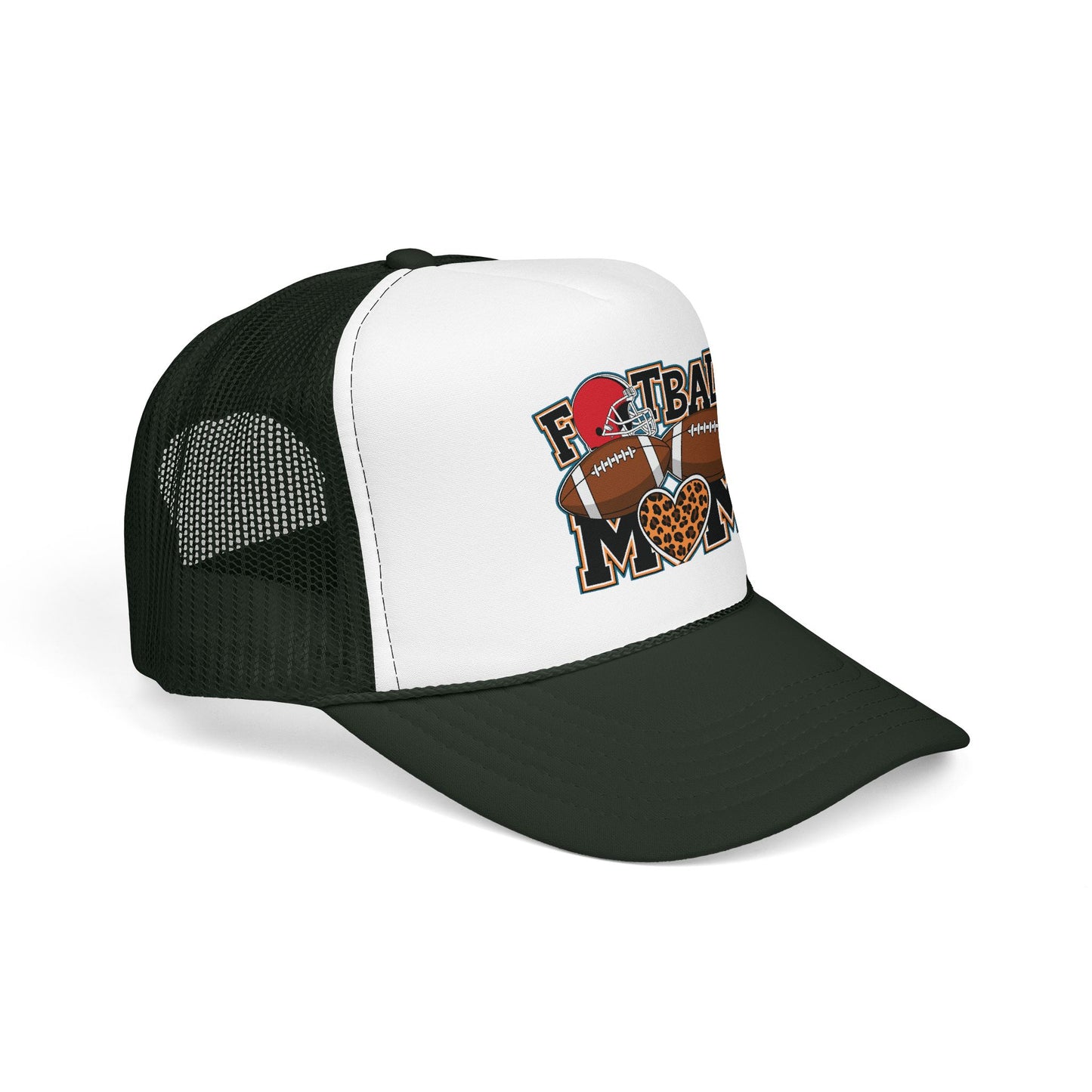 Football Mom Trucker Hat – Leopard Heart Game Day Foam Cap