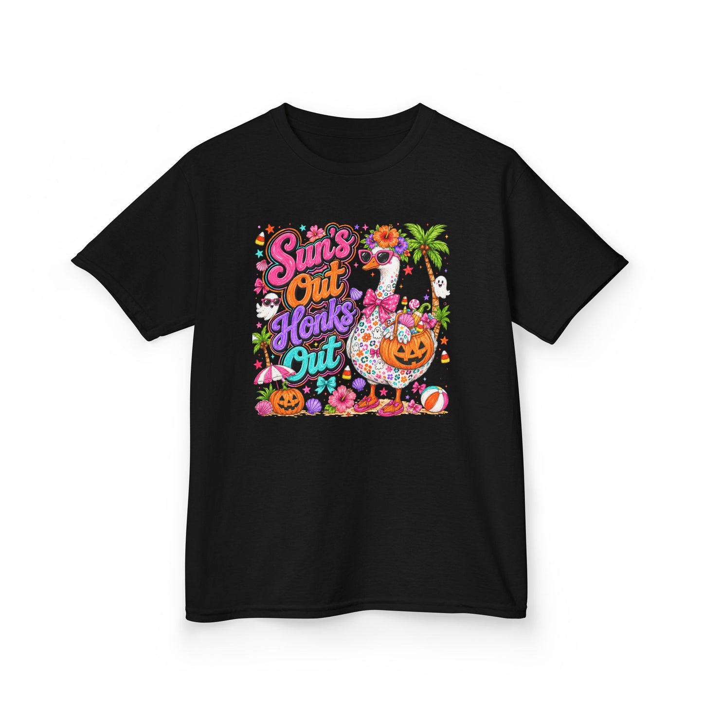 Kids Tee — "Suns Out, Haunt's Out" Tropical Halloween Graphic
