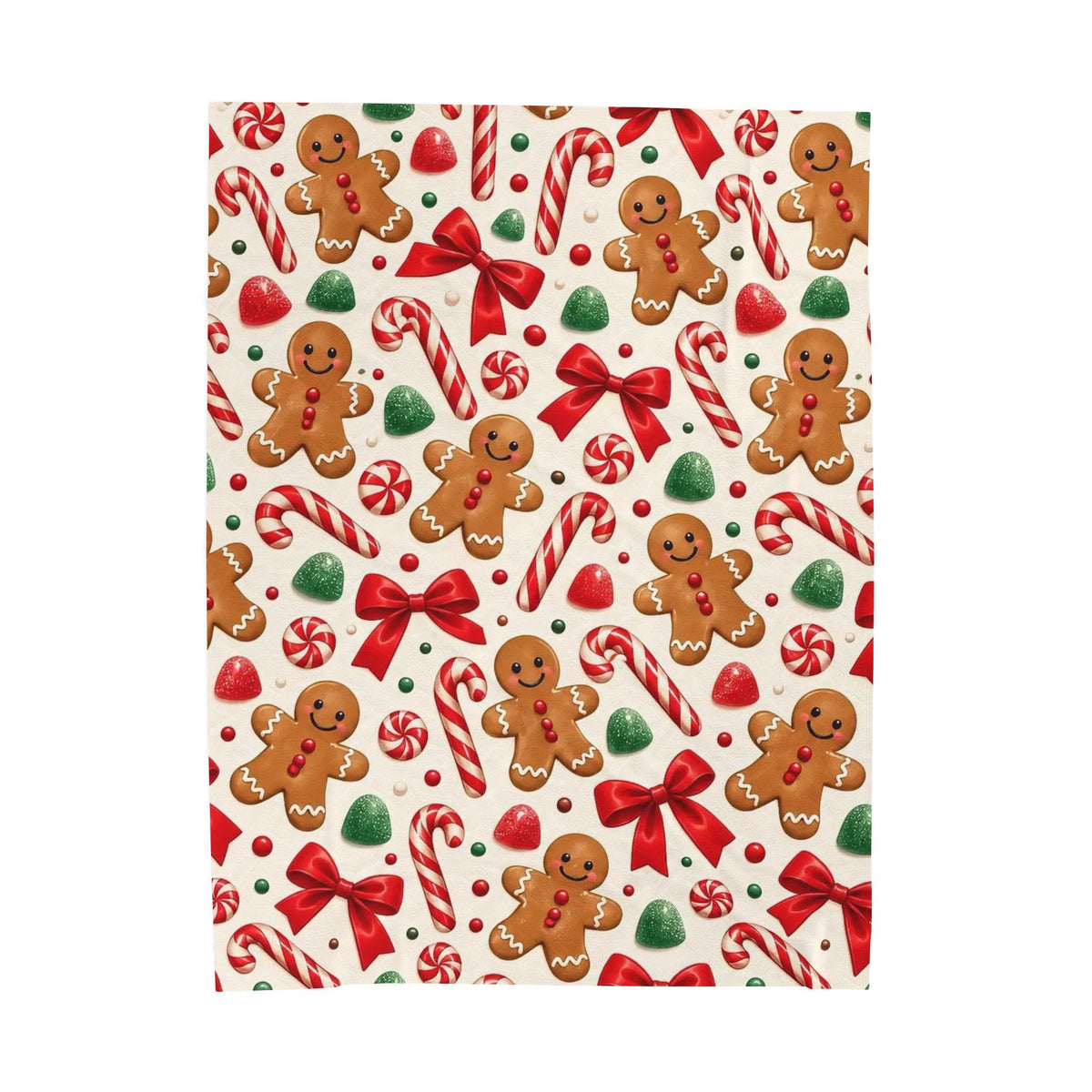 Christmas Gingerbread Candy Cane Velveteen Plush Blanket