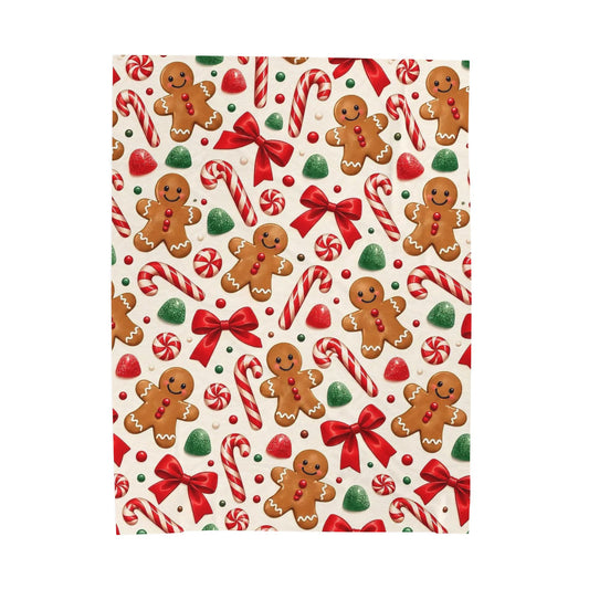 Christmas Gingerbread Candy Cane Velveteen Plush Blanket