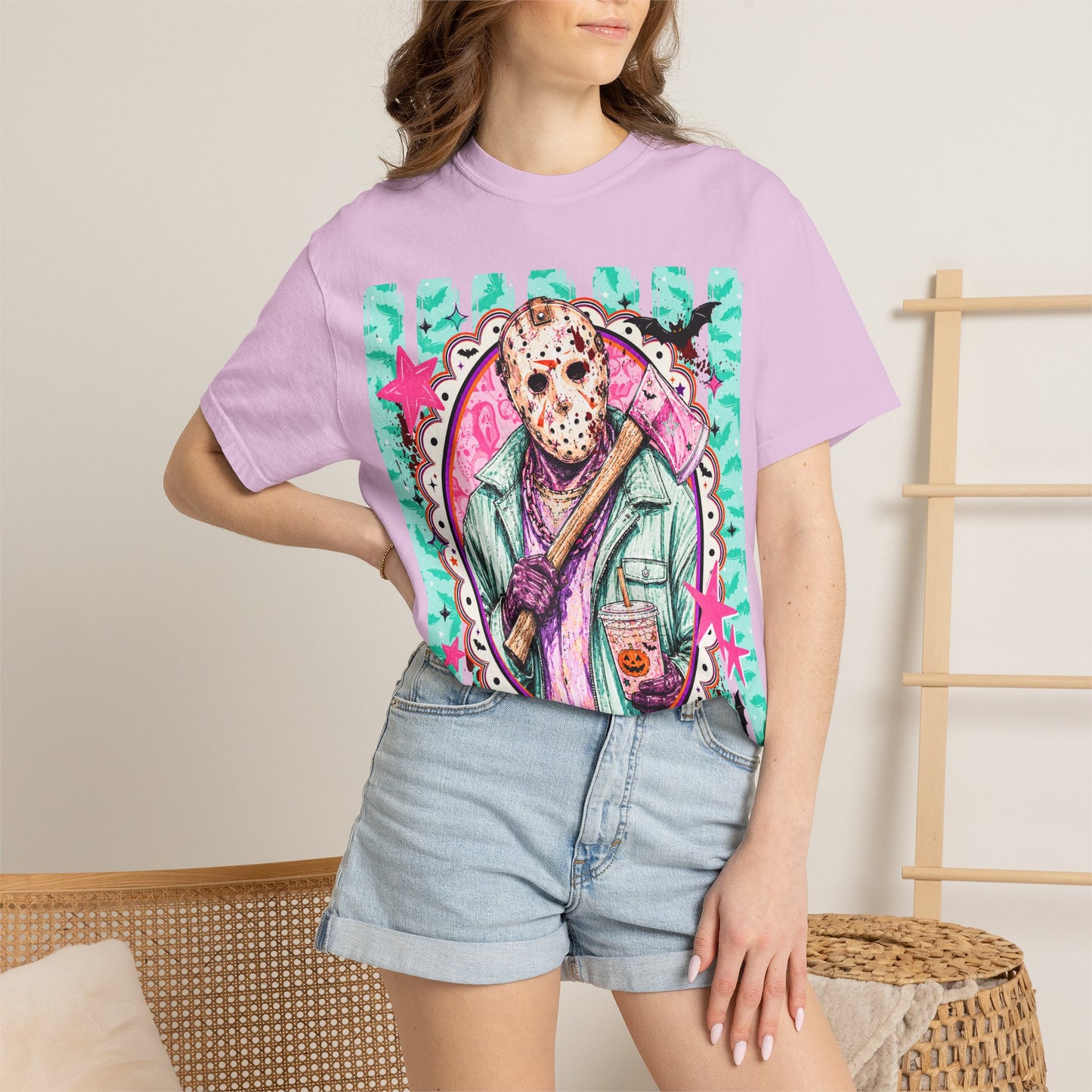 Hockey Mask Horror Graphic T-Shirt — Retro Pastel Jason Design