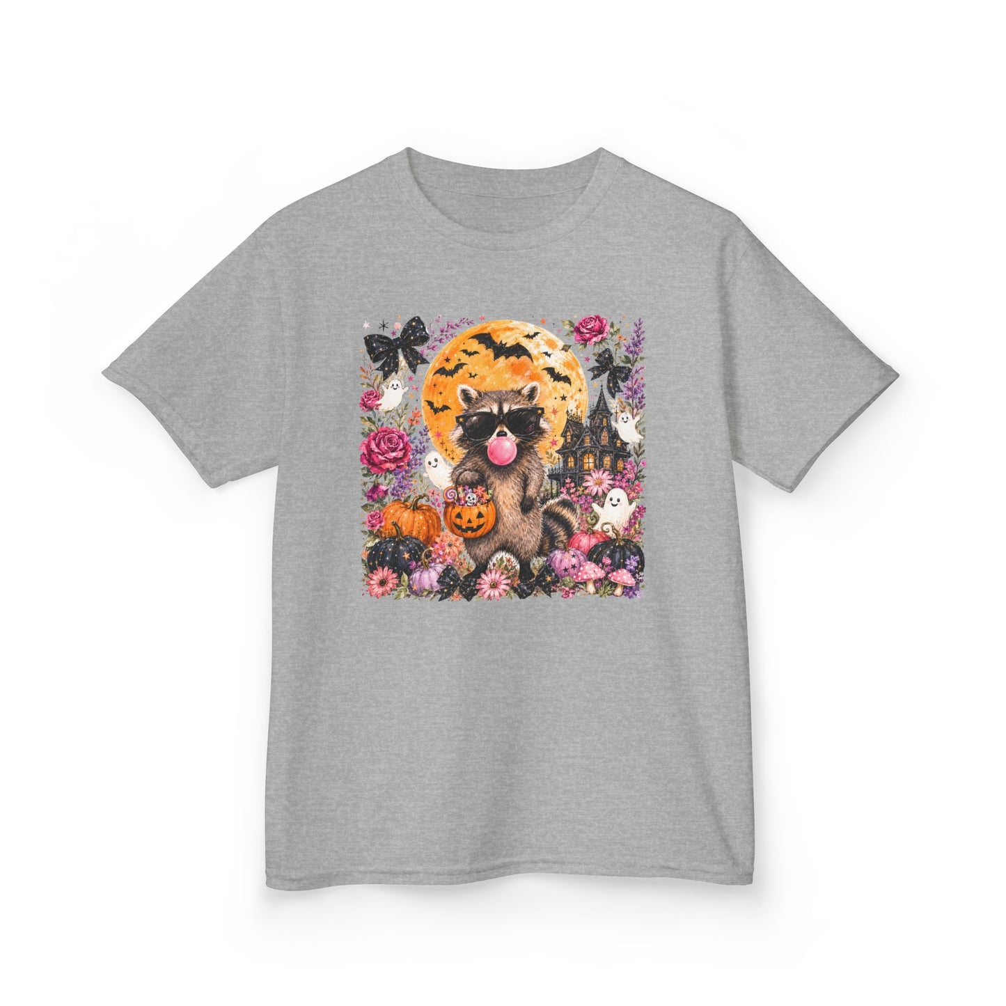 Kids Halloween Cat T-Shirt — Cute Black Cat with Pumpkin & Moon