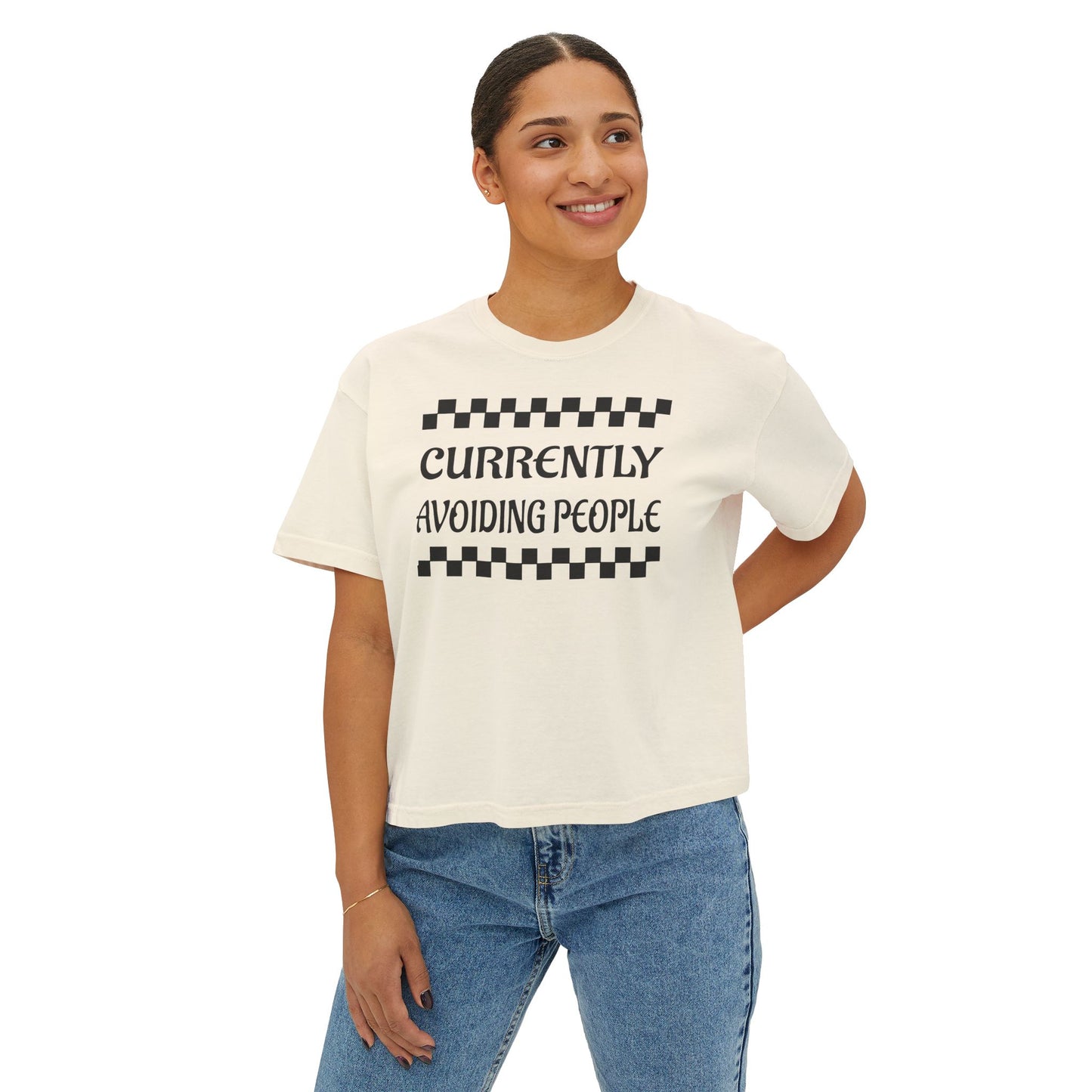 Boxy Tee — "Currently Avoiding People" Graphic Women’s Shirt
