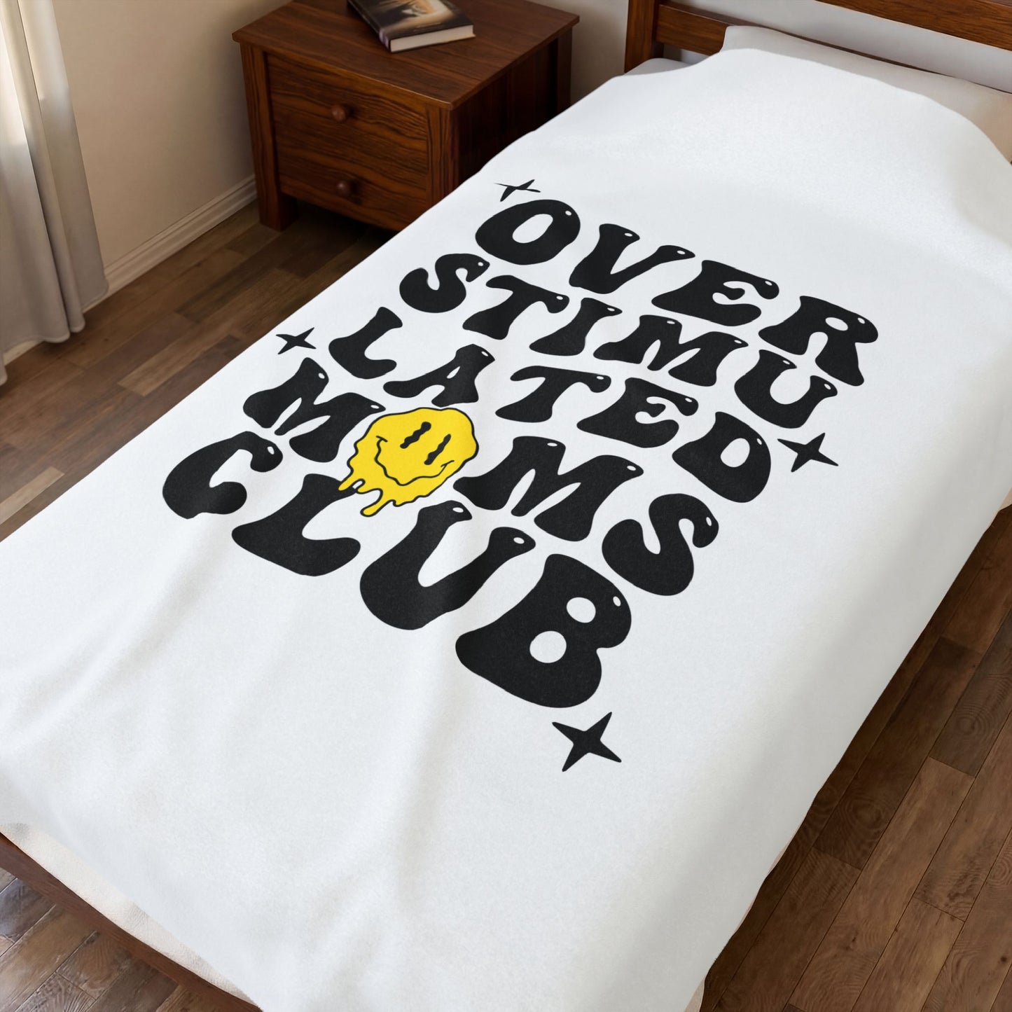 Overstimulated Moms Club Velveteen Plush Blanket — Funny Mom Gift Cozy Throw