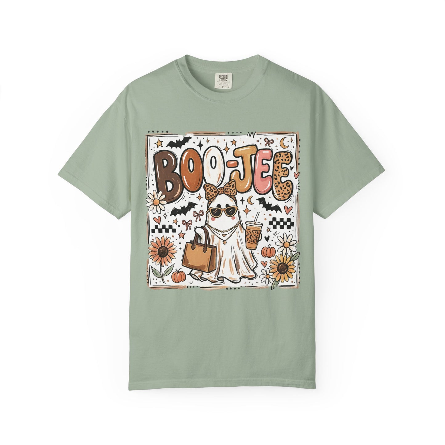 Halloween Boo-je T-Shirt — Cute Ghost with Pumpkin, Sunflower & Candy Trick-or-Treat Tee
