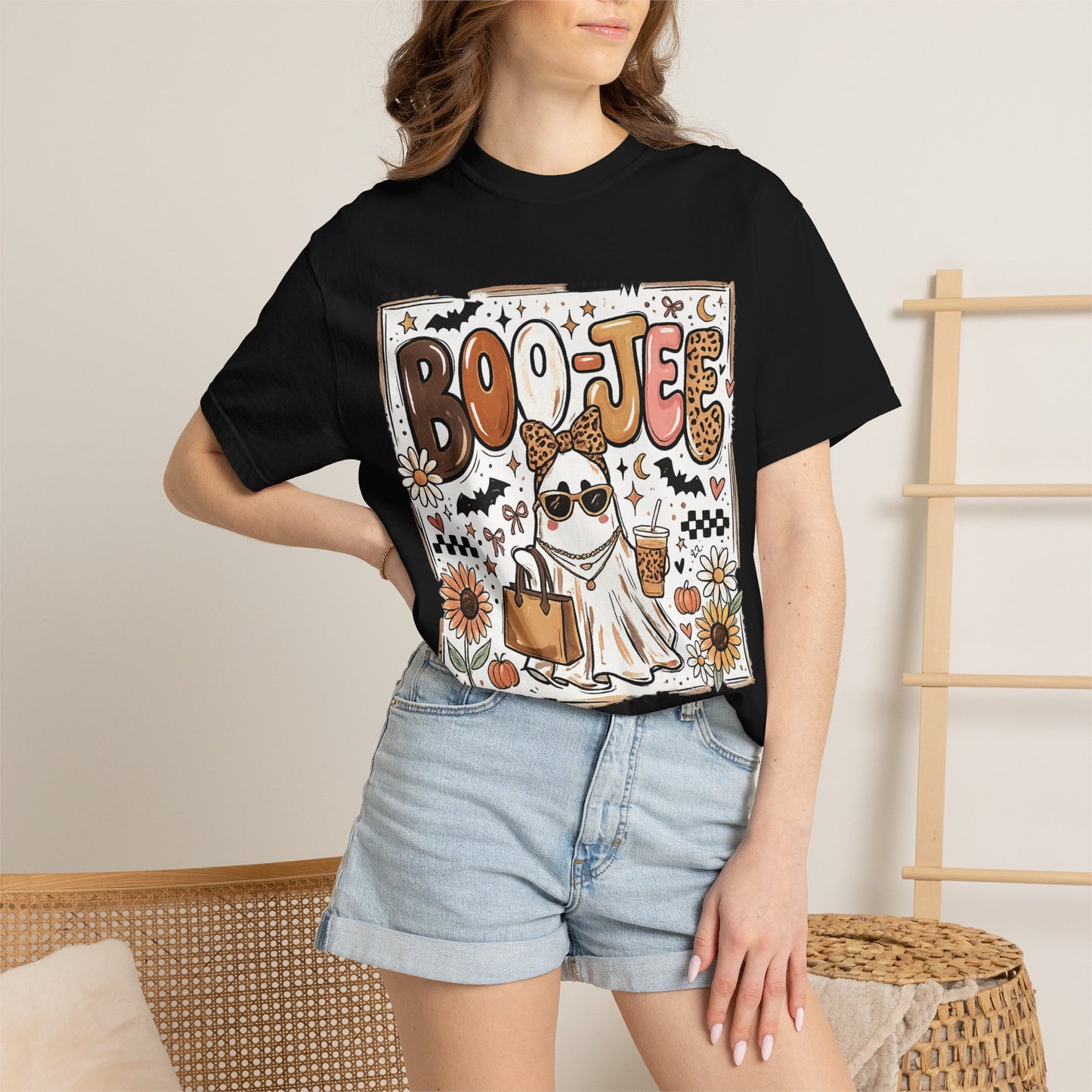 Halloween Boo-je T-Shirt — Cute Ghost with Pumpkin, Sunflower & Candy Trick-or-Treat Tee