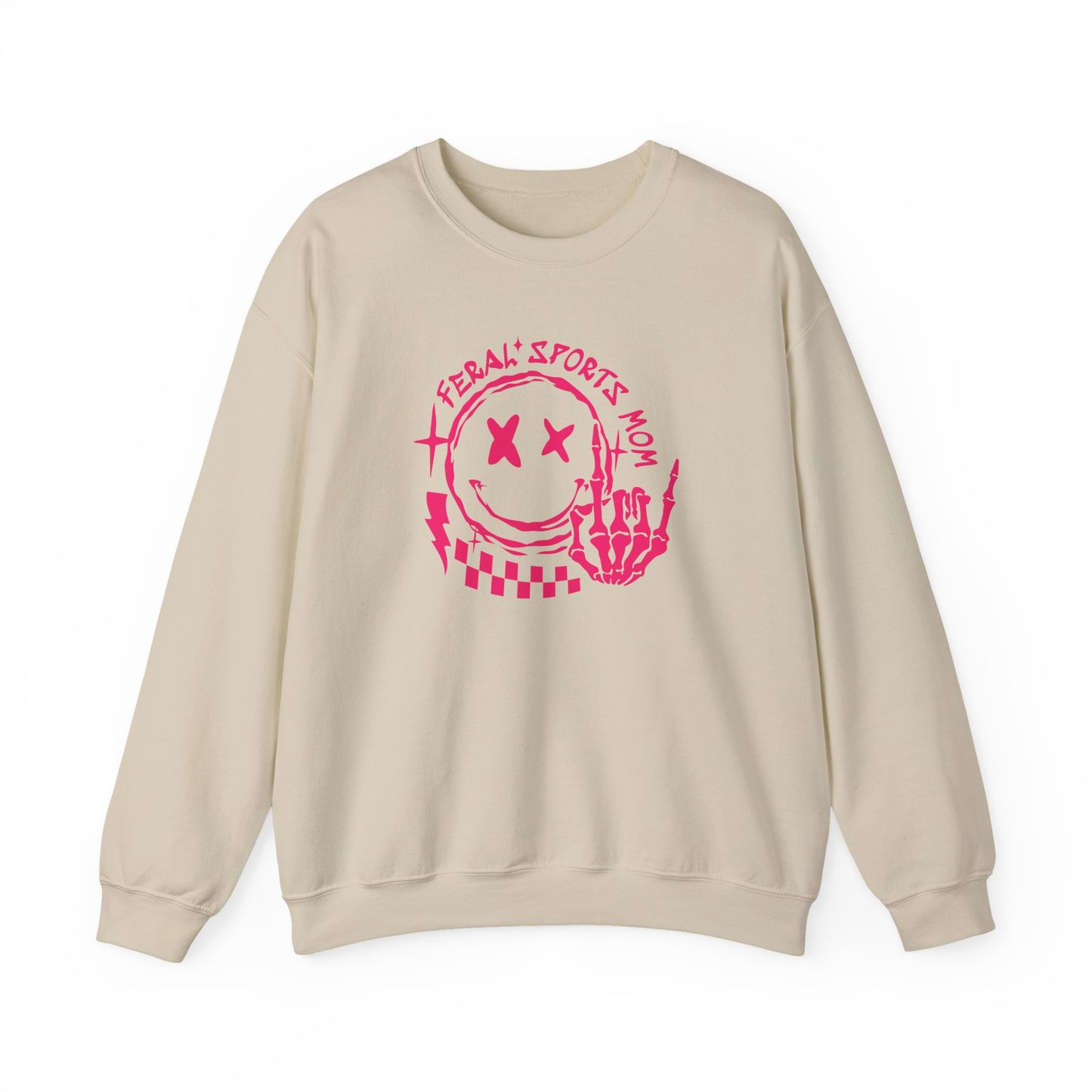 Feral Sports Mom Crewneck Sweatshirt — Edgy Pink Graphic Mom Sweater
