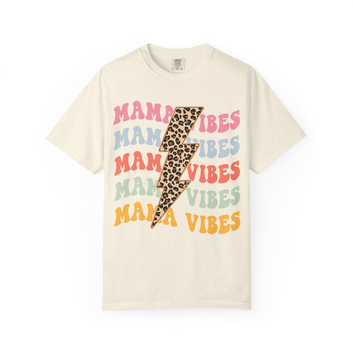 Mama Vibes Lightning Bolt T-Shirt — Leopard Print Retro Mom Tee