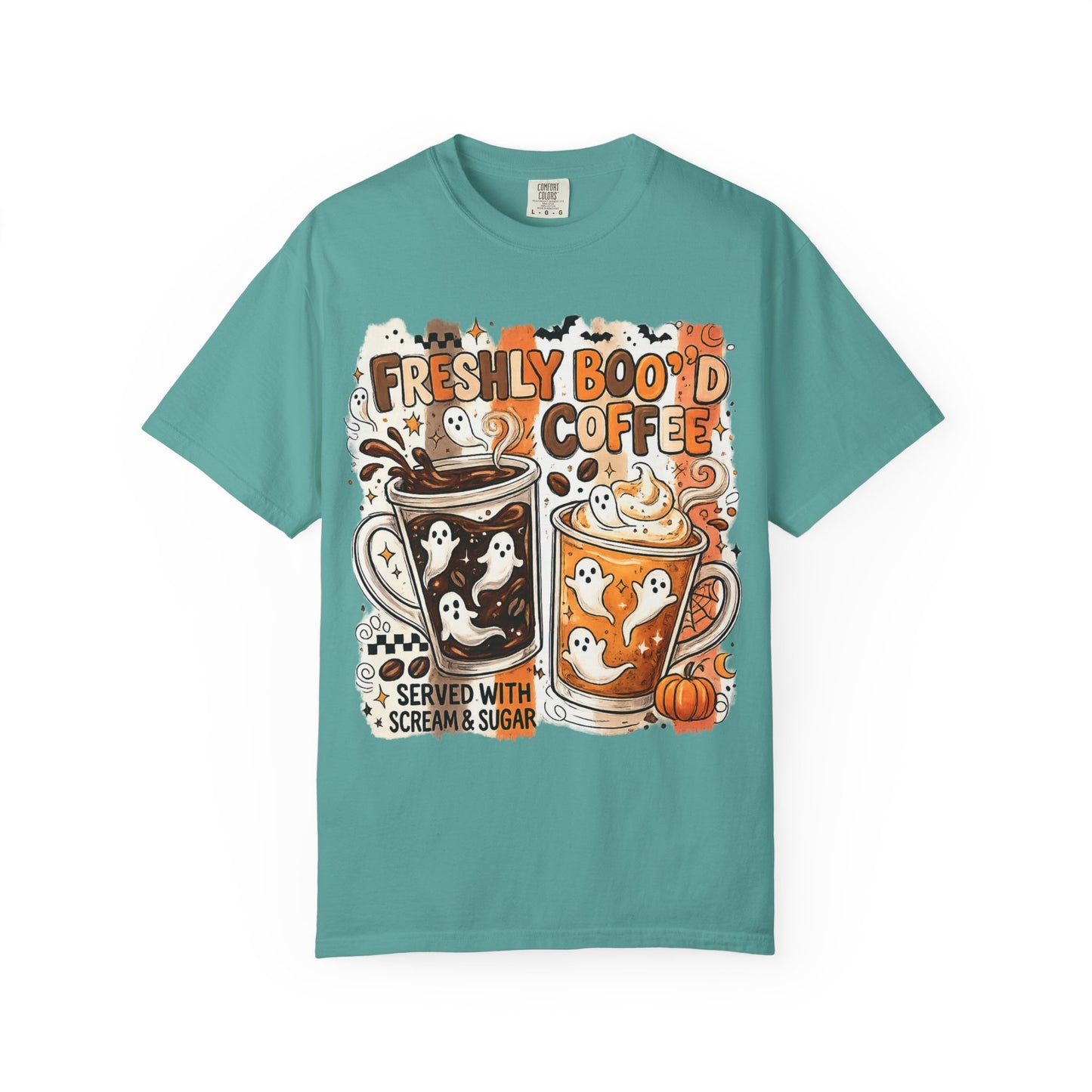 Freshly Boo'd Coffee Halloween T-Shirt — Cute Ghost Latte Graphic Tee