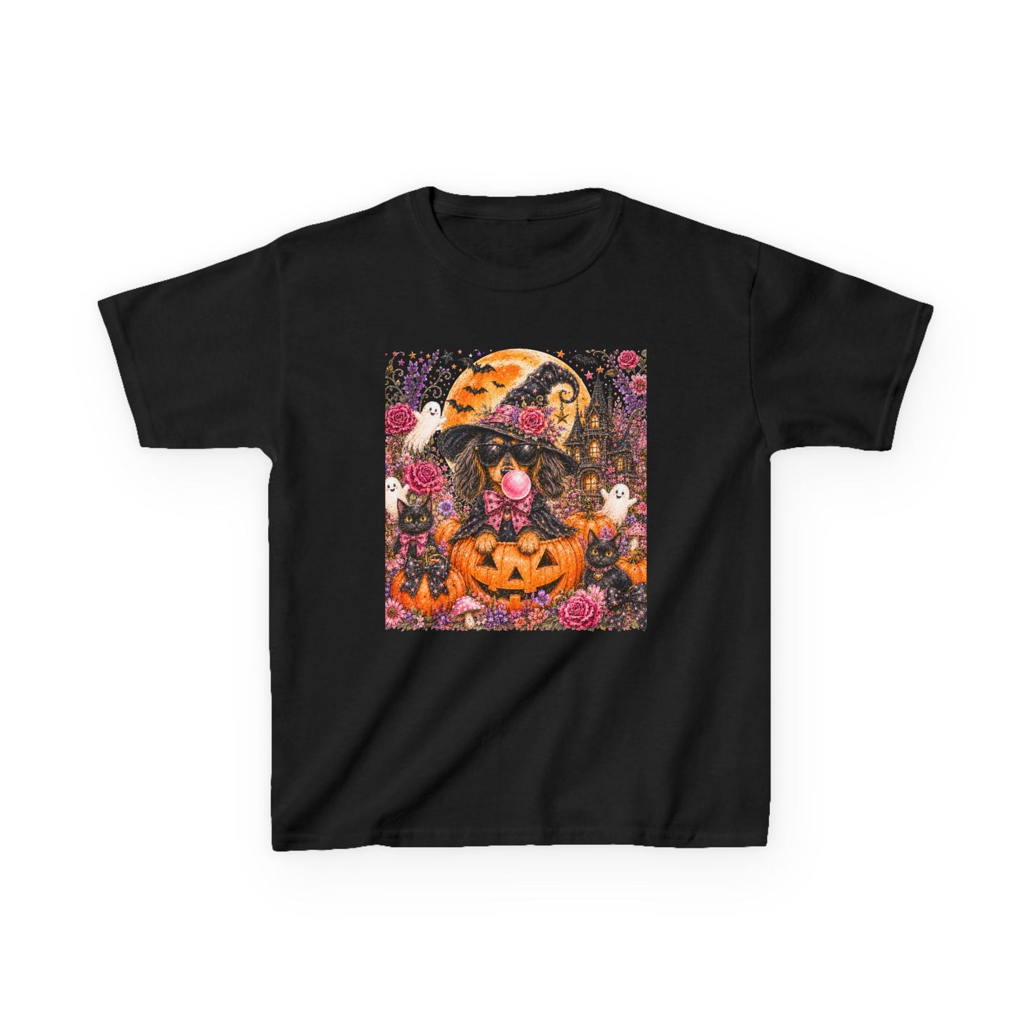 Kids Halloween Cat T-Shirt — Pumpkin Witch Costume Tee for Children