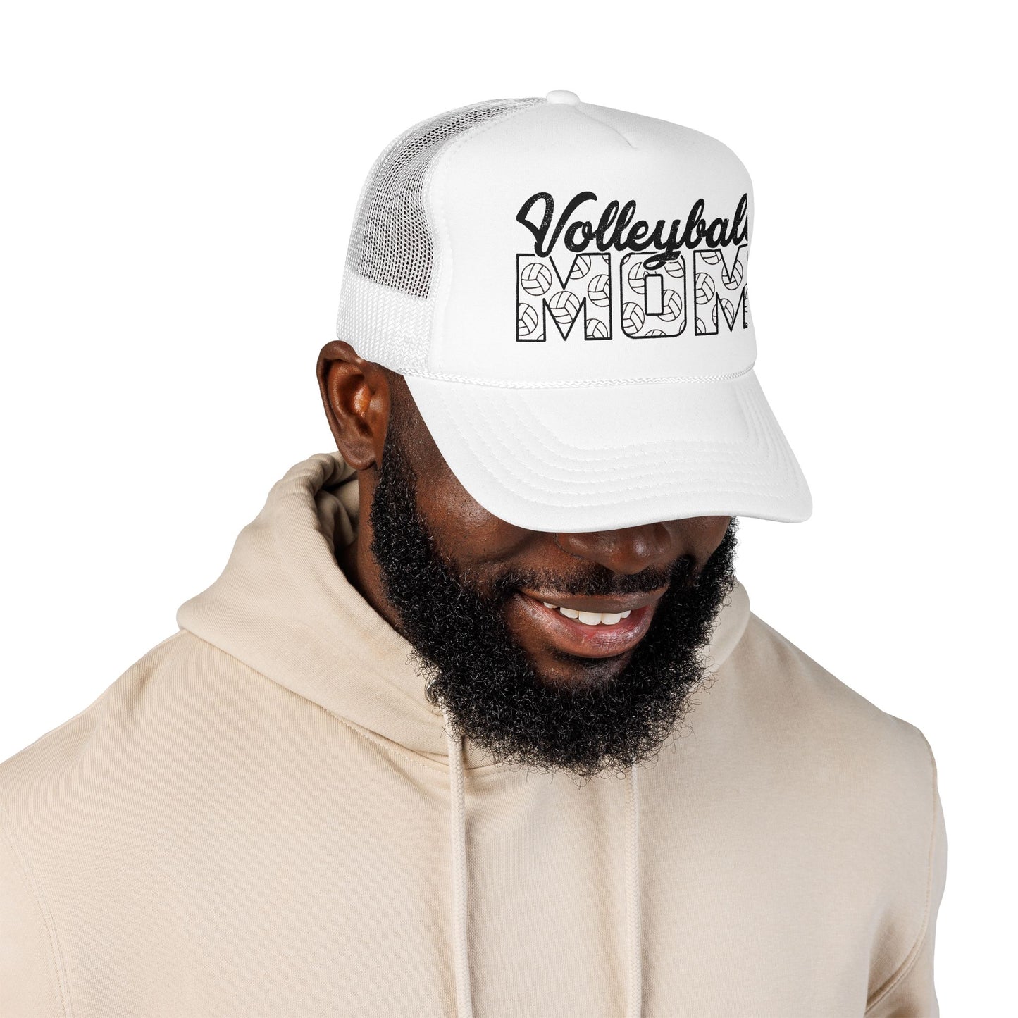 Volleyball Mom Trucker Hat – Foam Mesh Cap with Volleyball Pattern