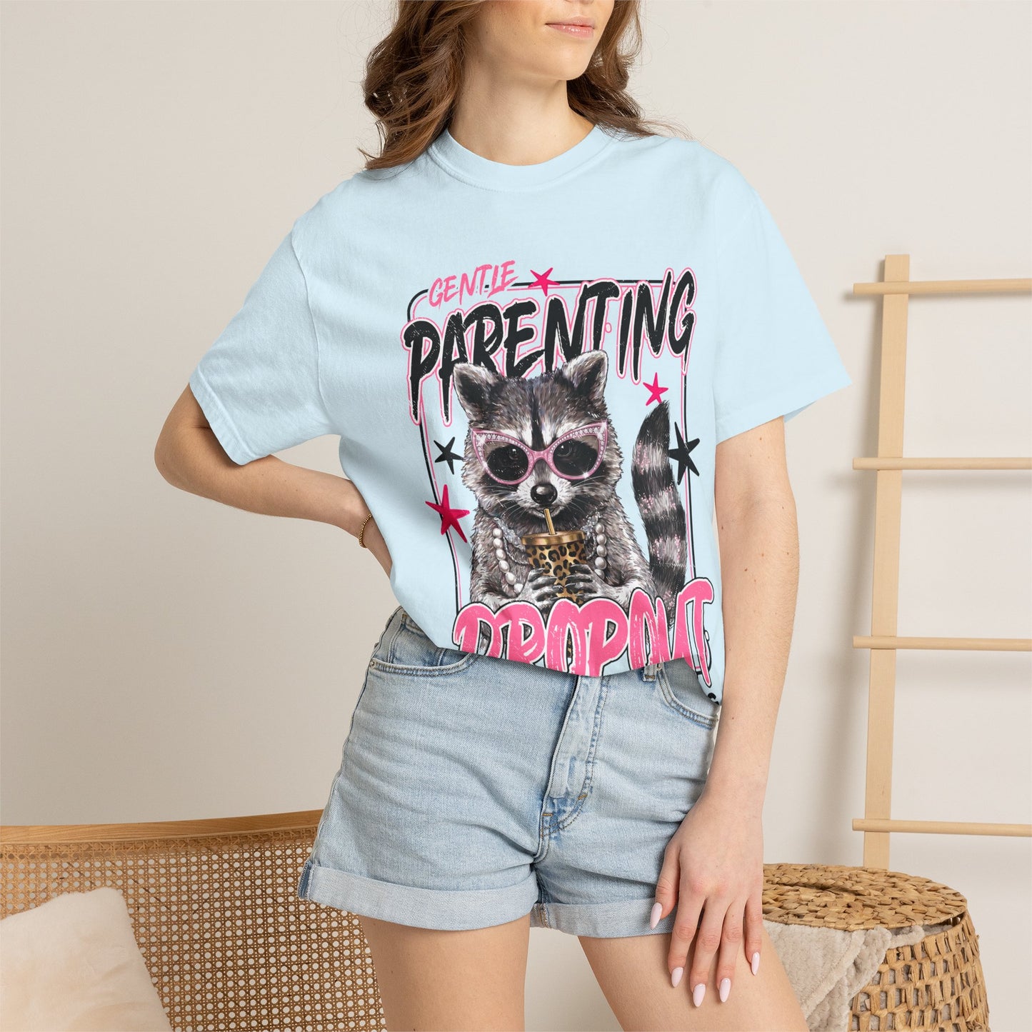 Parenting Dropout Cat T-Shirt — Funny Raccoon Graphic Tee with 'Gentle Parenting Dropout' Text