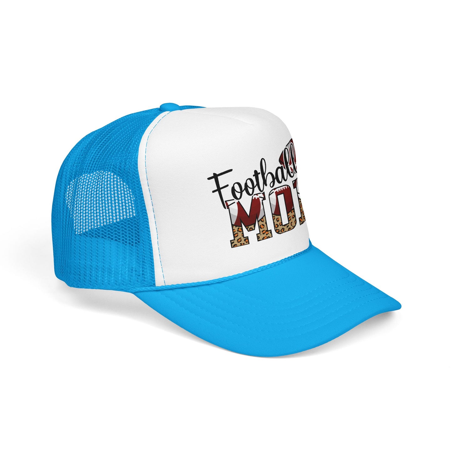 Football Mom Trucker Hat — Leopard Print Graphic Foam Cap for Game Day