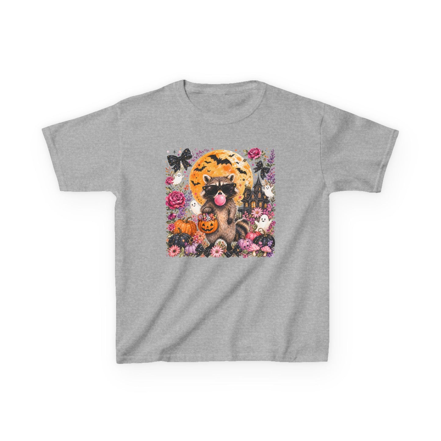 Kids Halloween Cat T-Shirt — Cute Black Cat with Pumpkin & Moon