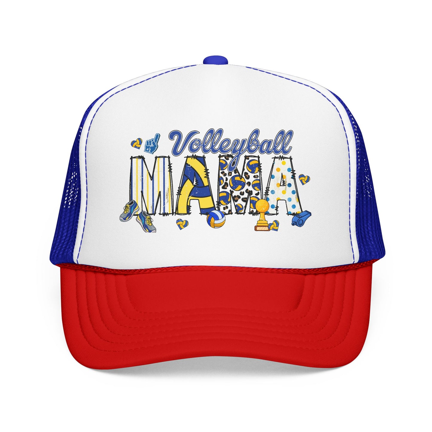 Volleyball Mama Trucker Hat — Blue Foam Mesh Cap for Proud Volleyball Moms