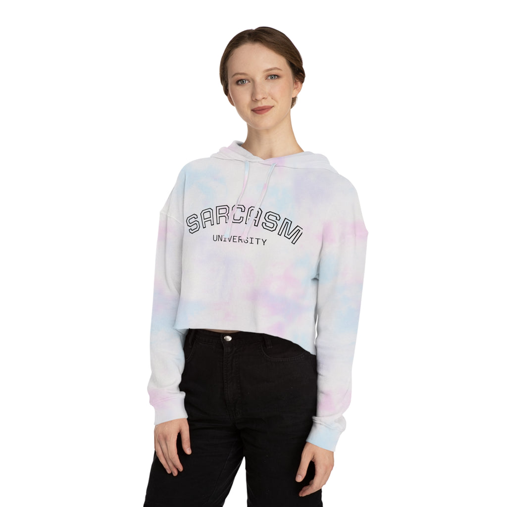 Sarcasm University Cropped Hoodie — Women's Funny Campus Sweatshirt