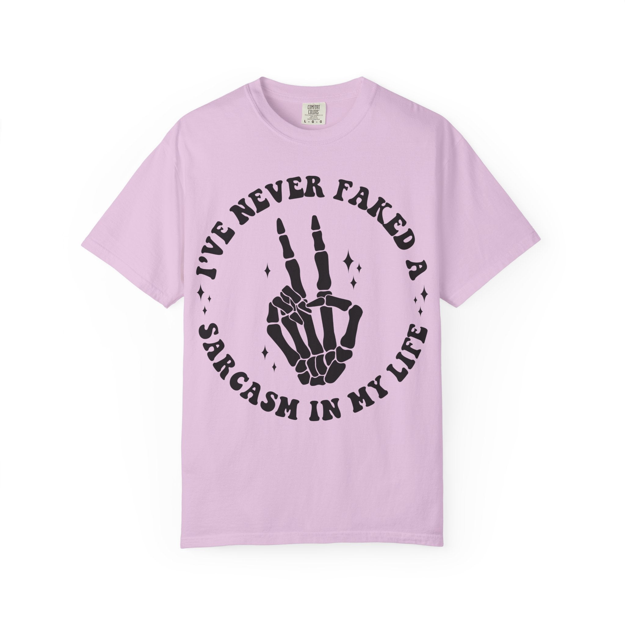 Sarcastic Skeleton Peace Sign T-Shirt — "I've Never Faked A Sarcasm In My Life" Graphic Tee