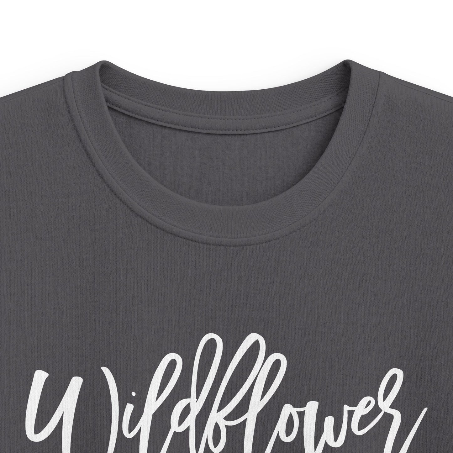 Kids Tee — "Wildflower" Script Graphic, Cute Floral Vibe for Young Girls