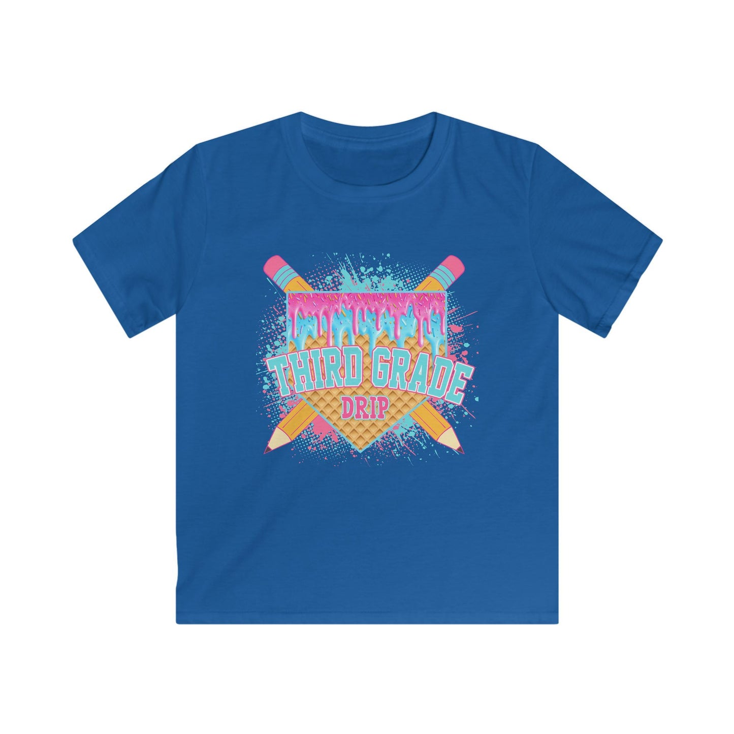 3rd Grade Vibes Kids T-Shirt — Colorful Back-to-School Design (Pencils & Drip)