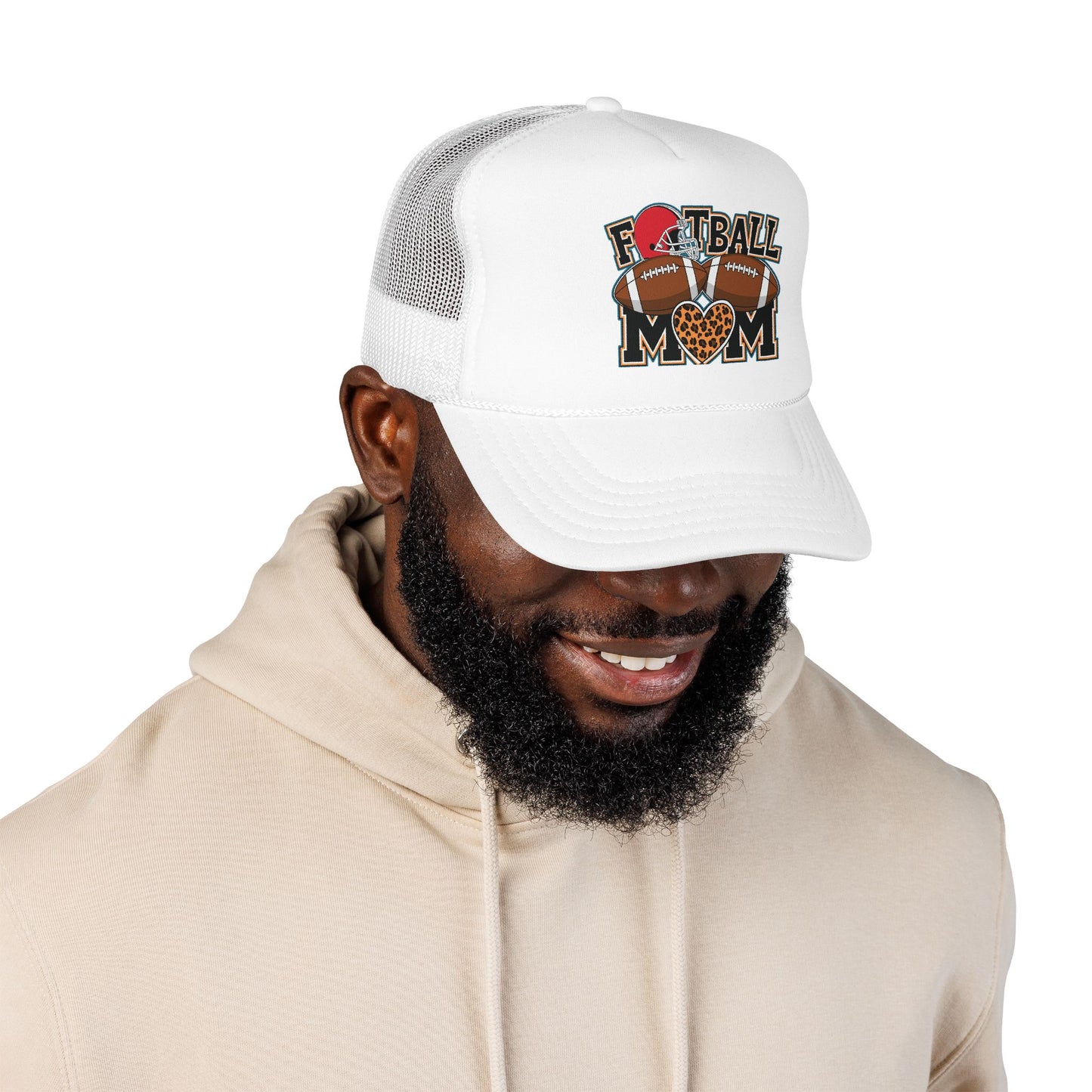 Football Mom Trucker Hat – Leopard Heart Game Day Foam Cap