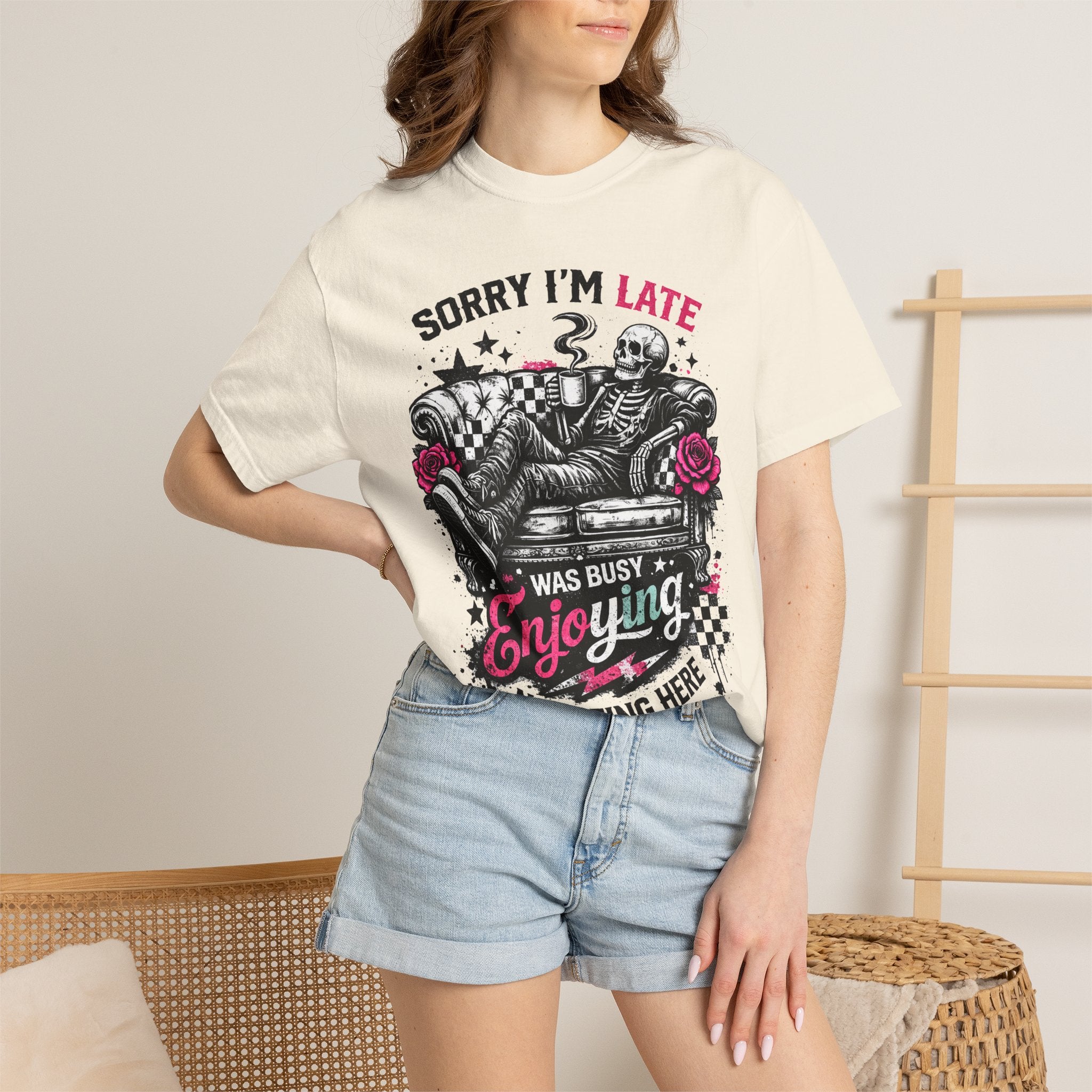 Skeleton "Sorry I’m Late" T-Shirt — Relaxed Skull Graphic Tee