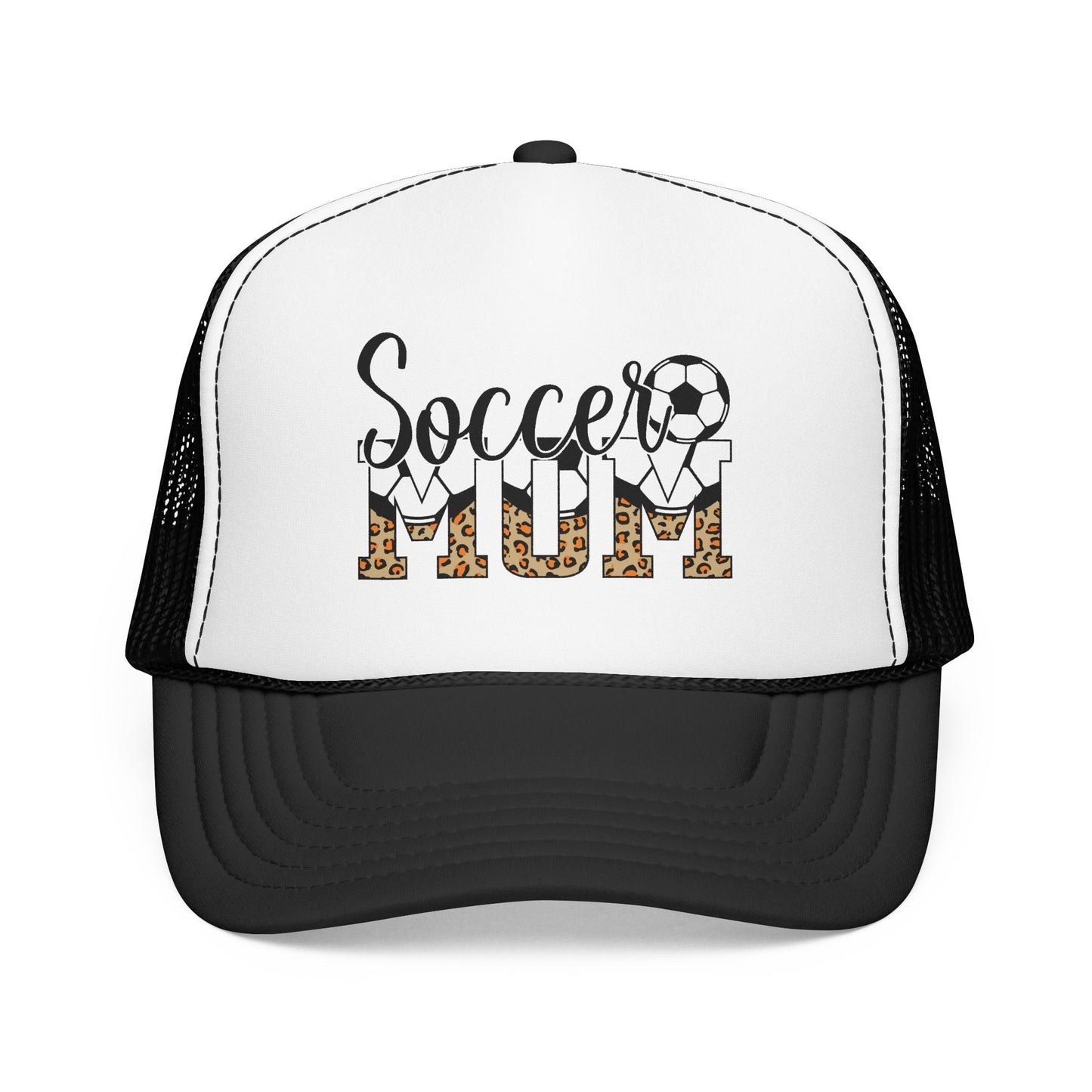 Soccer Mom Trucker Hat — Leopard Print Soccer Ball Foam Cap