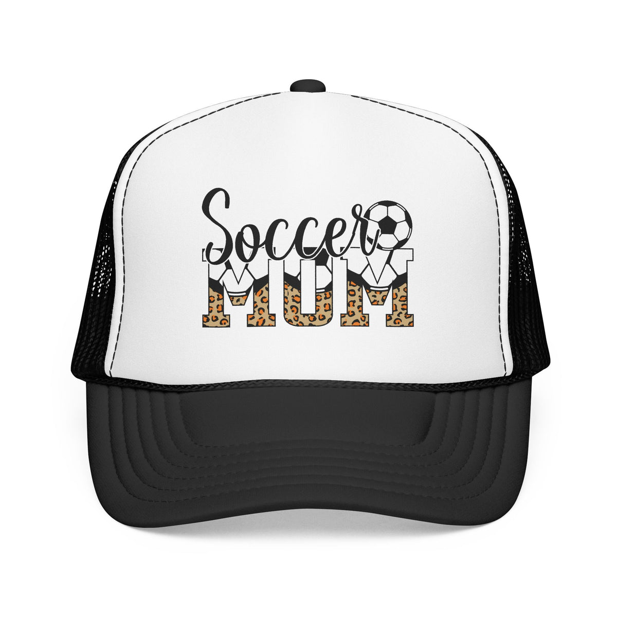 Soccer Mom Trucker Hat — Leopard Print Soccer Ball Foam Cap