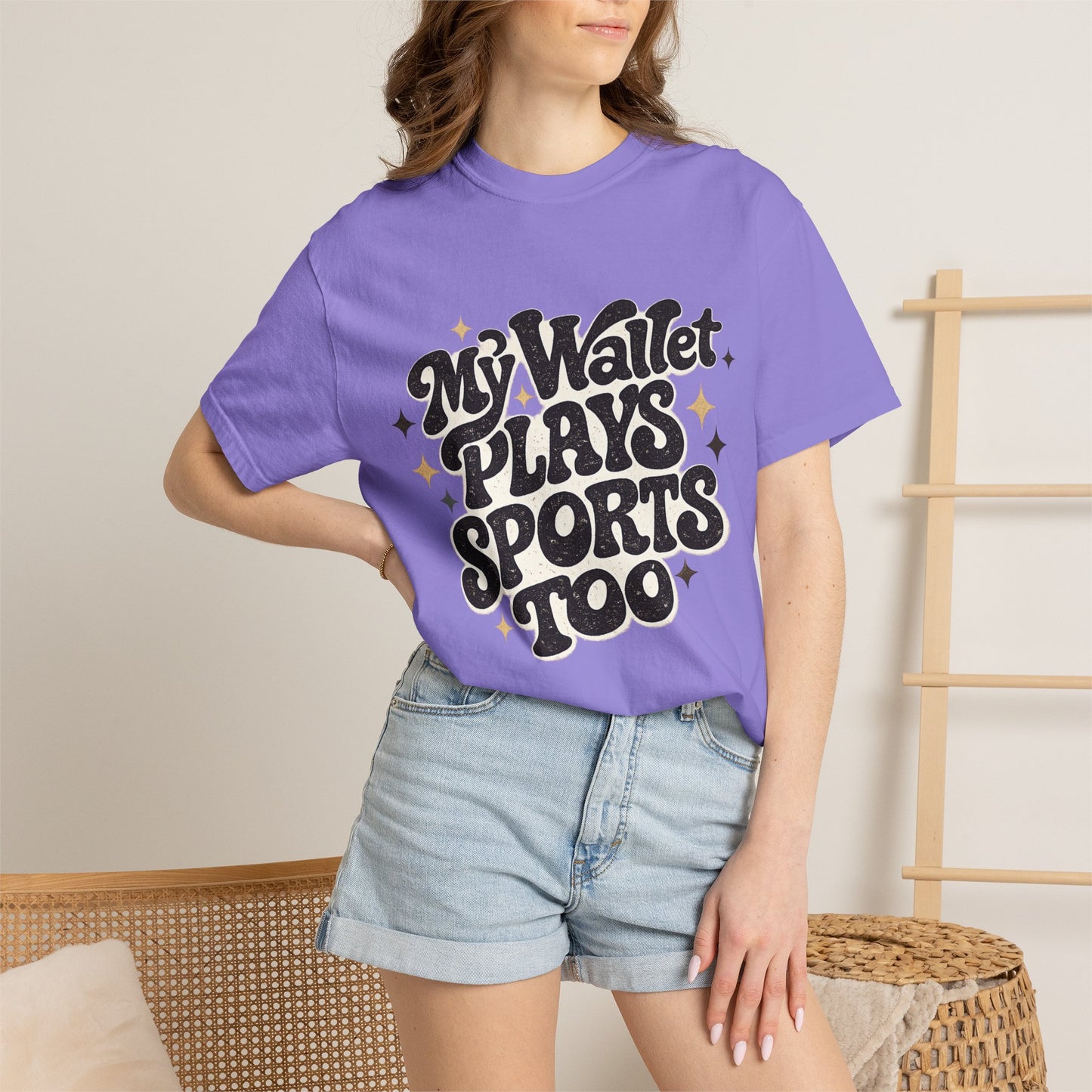 My Wallet Plays Sports Too T-Shirt — Funny Retro Script Tee for Sports Fans