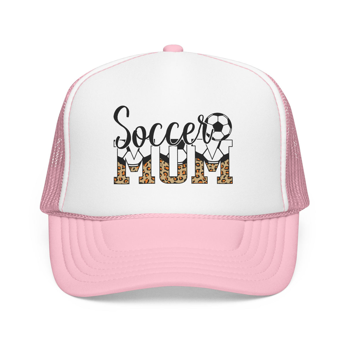 Soccer Mom Trucker Hat — Leopard Print Soccer Ball Foam Cap
